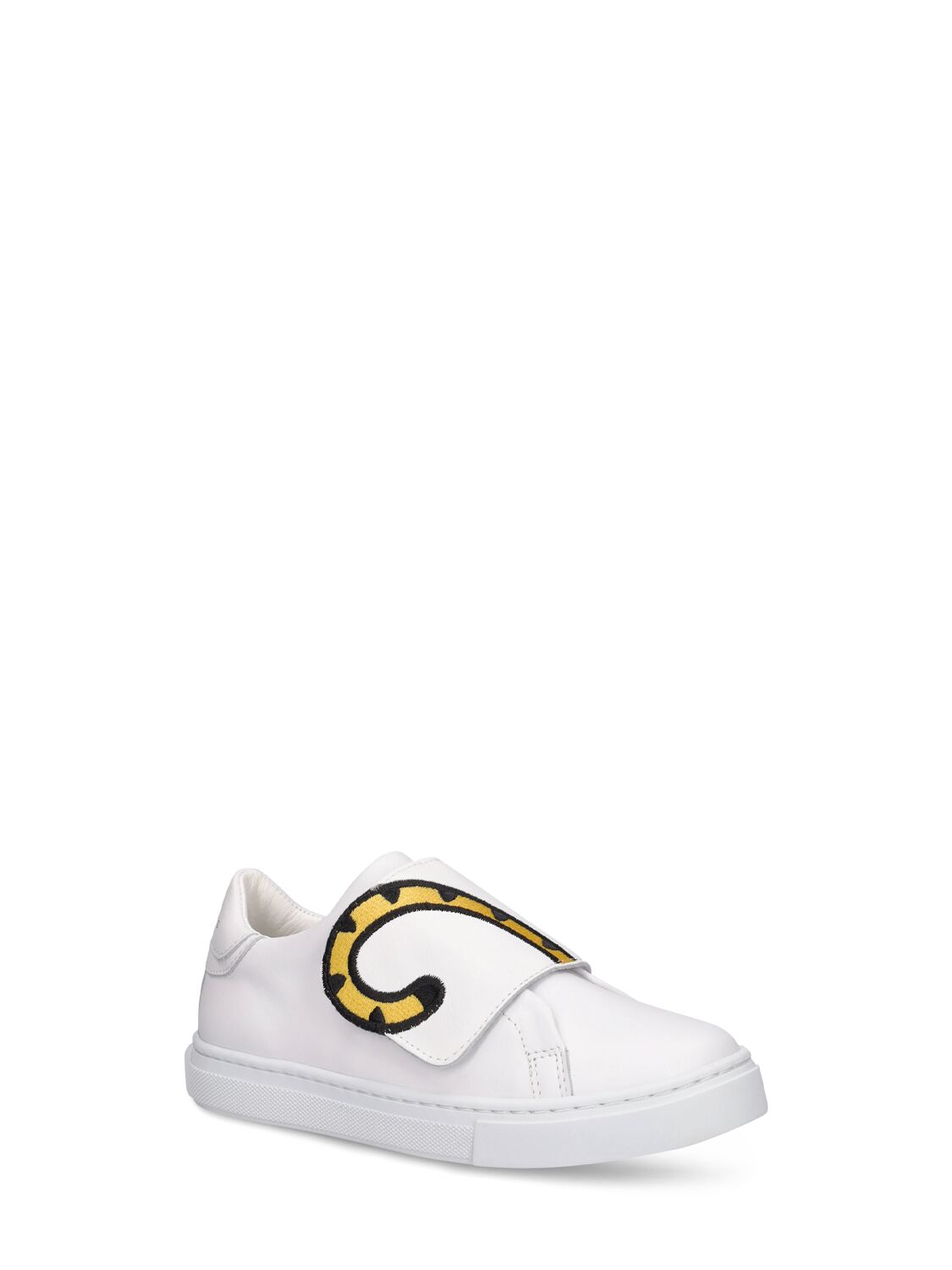 Shop Kenzo Tiger Printed Leather Sneakers W/ Straps In White