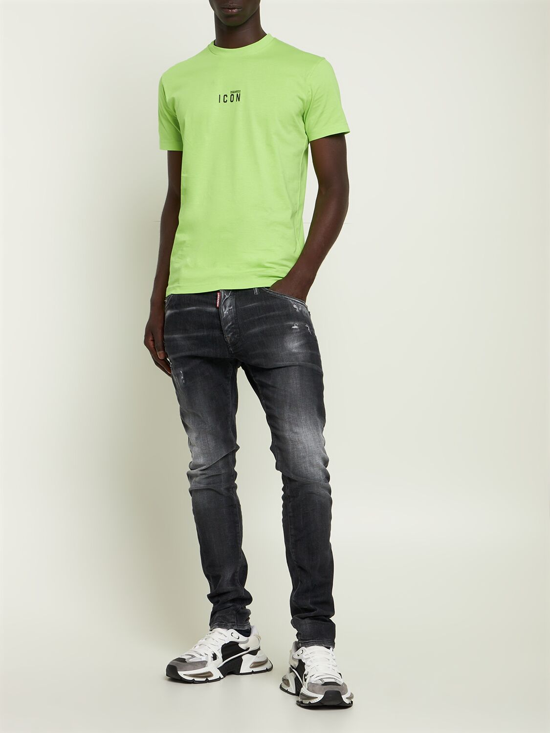 Shop Dsquared2 Printed Logo Cotton T-shirt In Acid Green