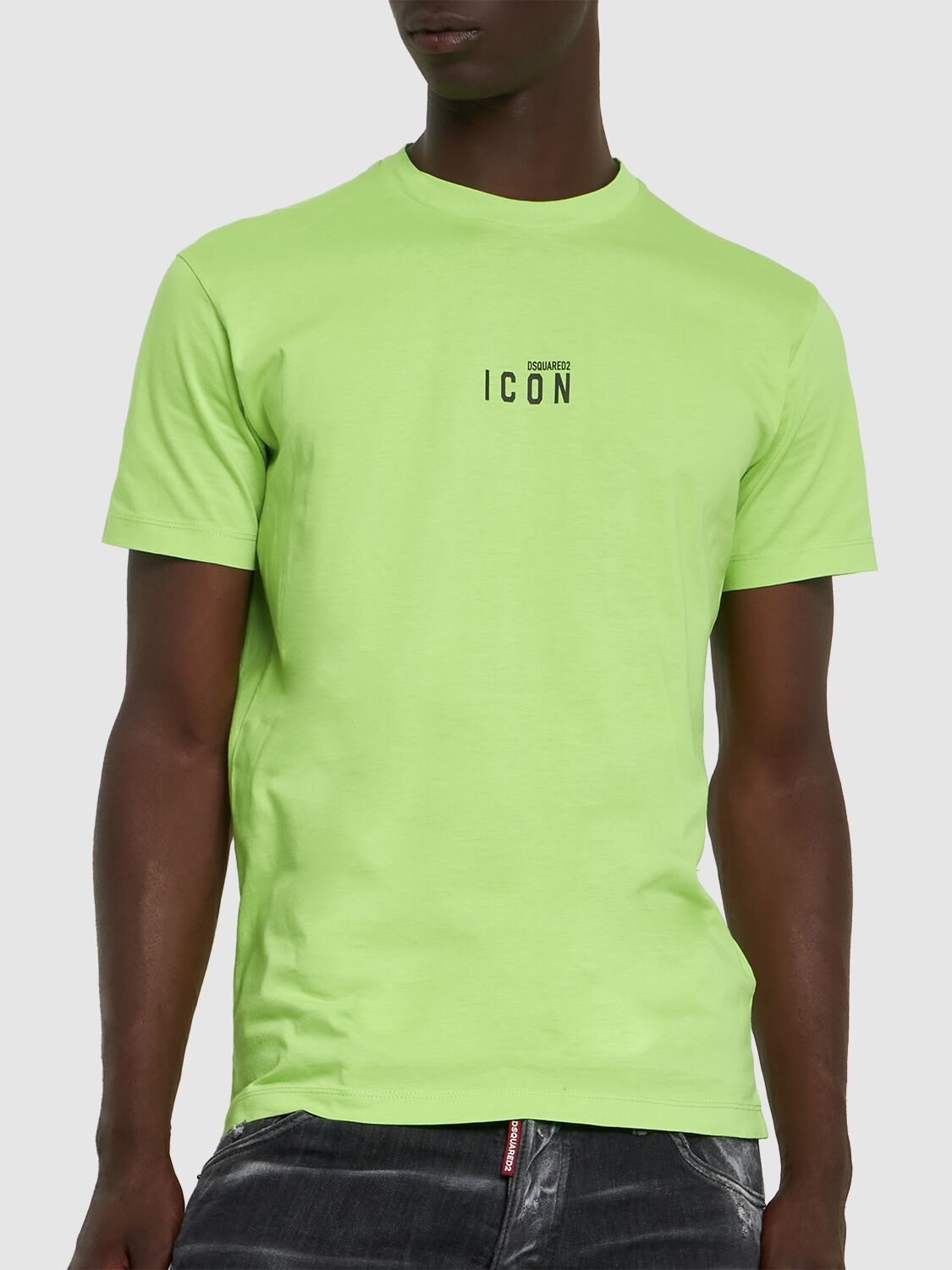Shop Dsquared2 Printed Logo Cotton T-shirt In Acid Green