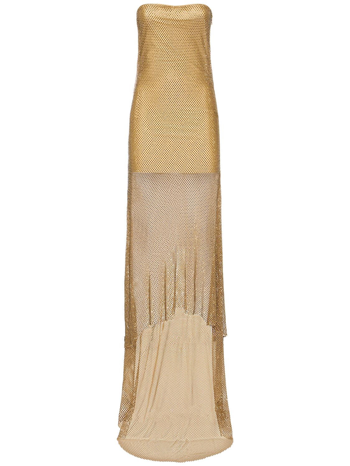 Giuseppe Di Morabito Strapless Embroidered Mesh Long Dress In Gold
