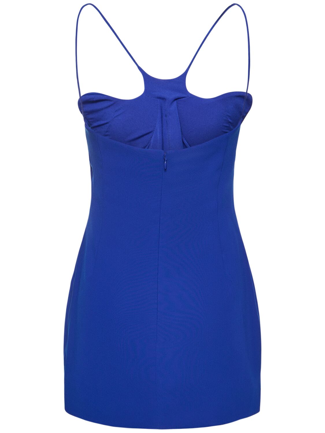 Shop Monot Wavy Neck Crepe Sleeveless Mini Dress In Blue