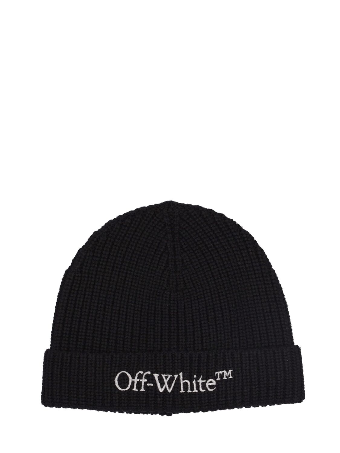 Off-white Bookish Classic Knit Wool Beanie In Black