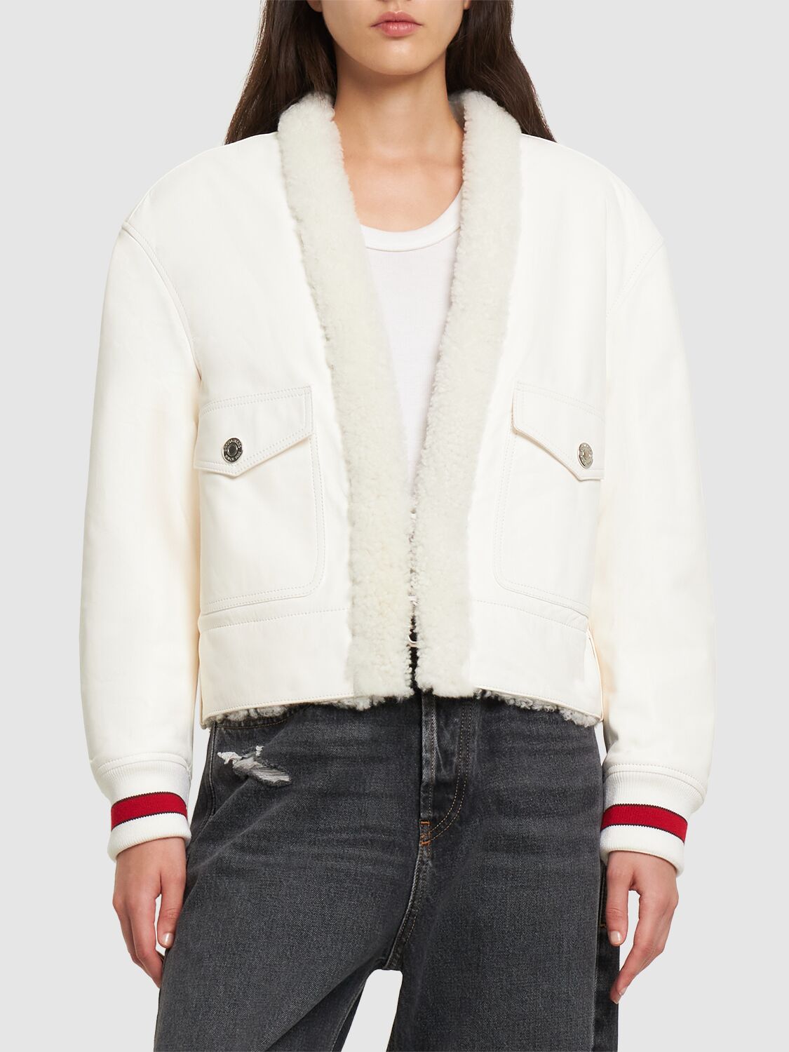 Shop Dsquared2 Leather Shearling Jacket In White
