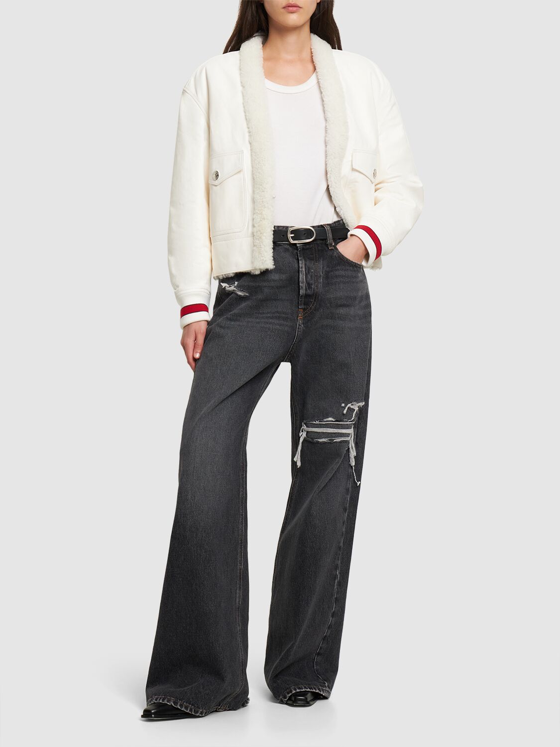 Shop Dsquared2 Leather Shearling Jacket In White