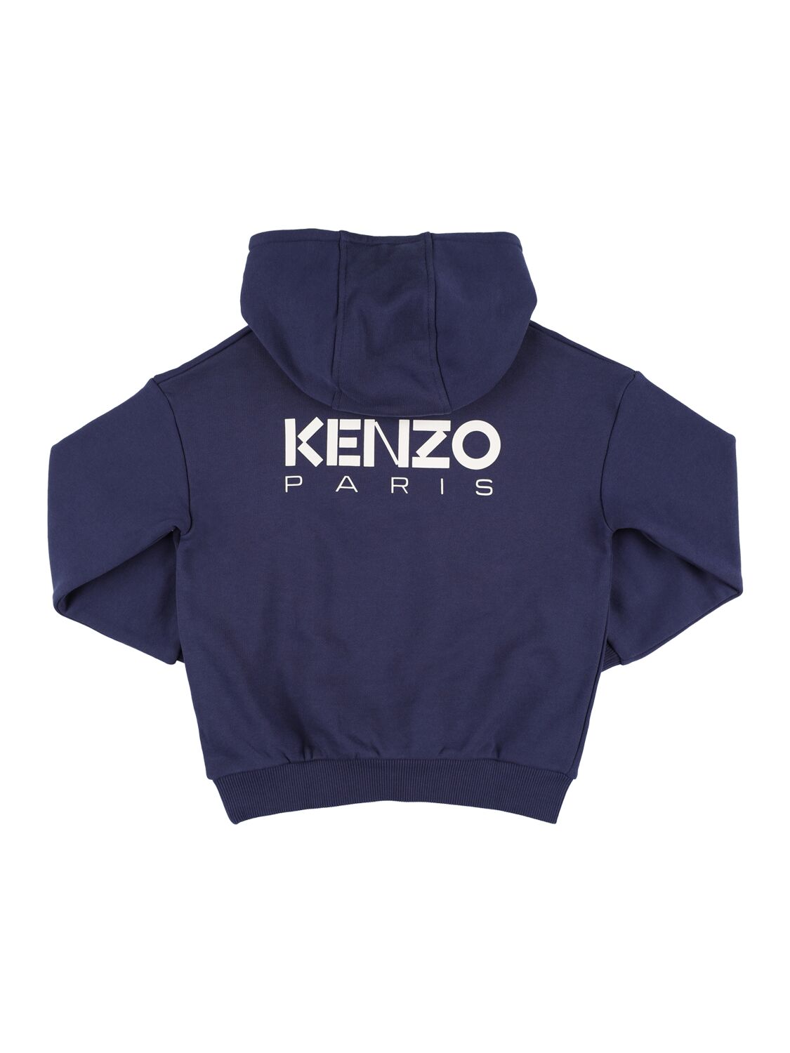 Shop Kenzo Printed Cotton Hoodie W/logo In Navy