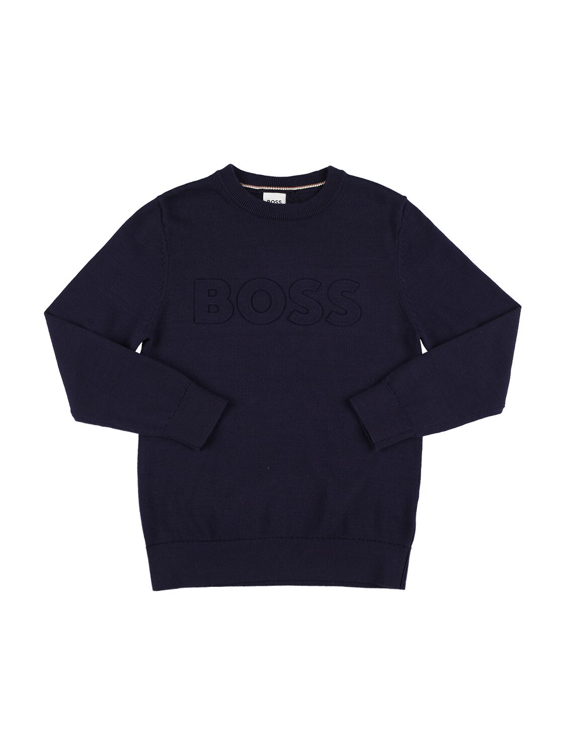 Hugo Boss Kids' Embossed Logo Cotton Knit Sweater In Navy
