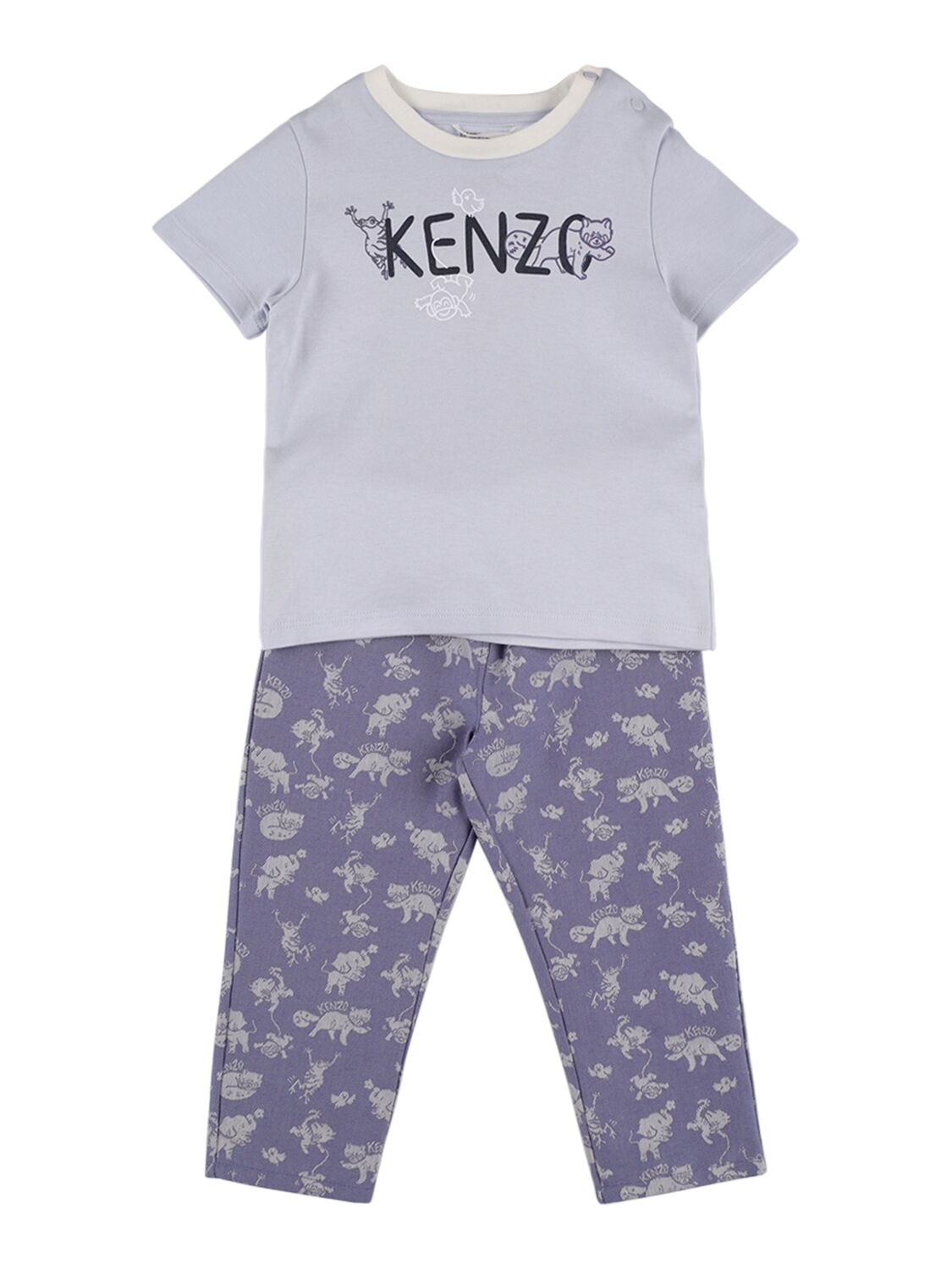 Kenzo Kids' Logo Printed Cotton T-shirt & Sweatpants In Blue