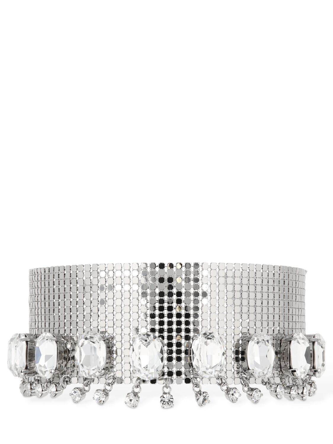 Rabanne Pixel Choker With Crystal Drop In Silver