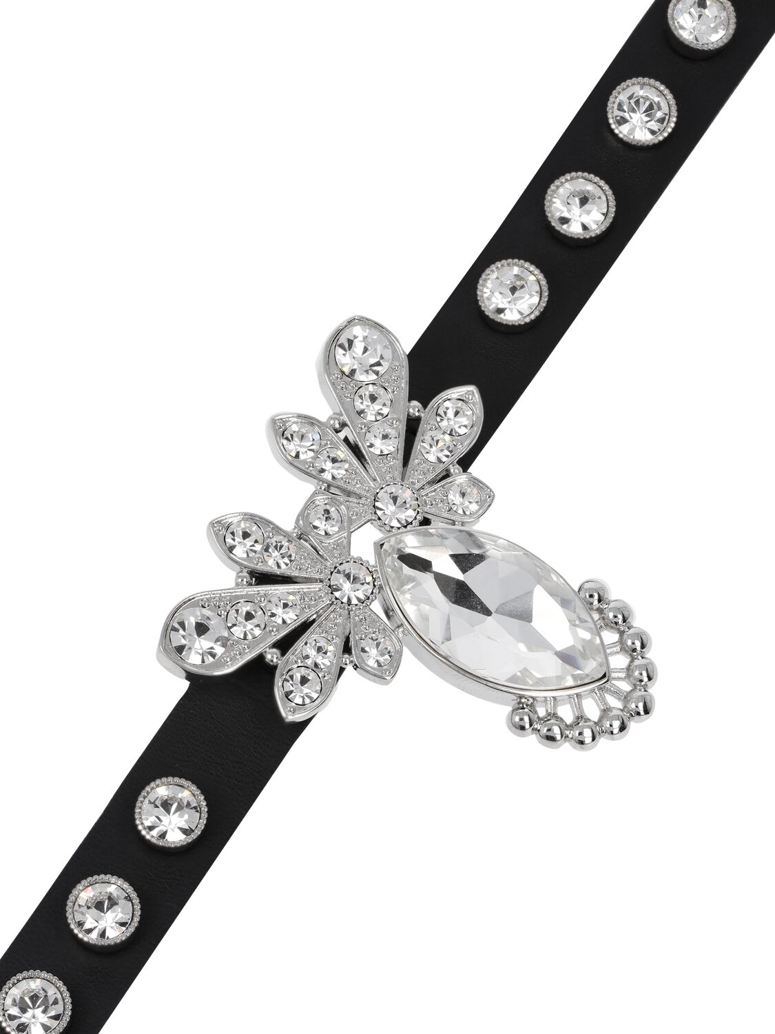 Shop Rabanne Leather Choker With Crystals In Black