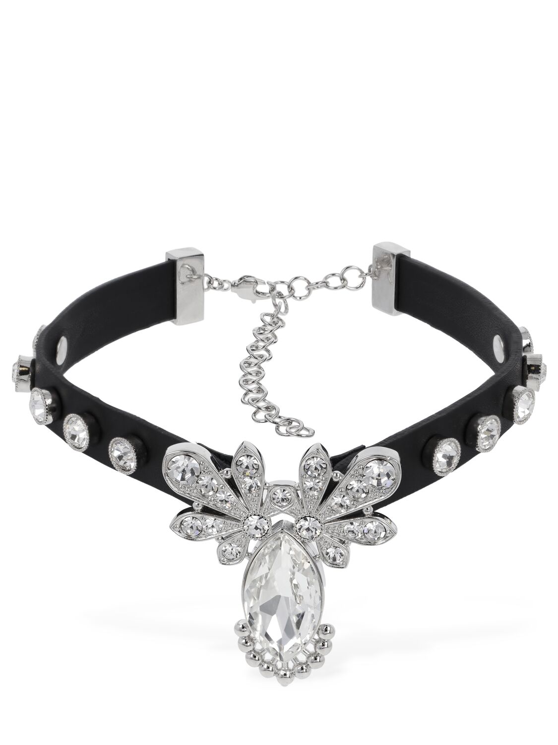 Paco Rabanne Leather Choker With Crystals In Black