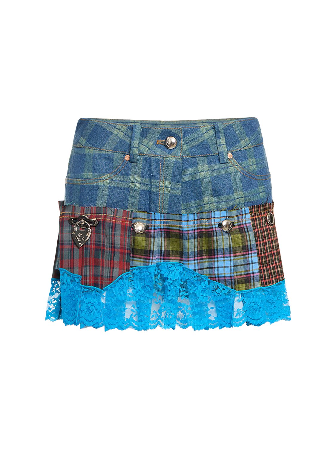 Andersson Bell Sasha Micro Check Cotton Blend Skort In Blue Check
