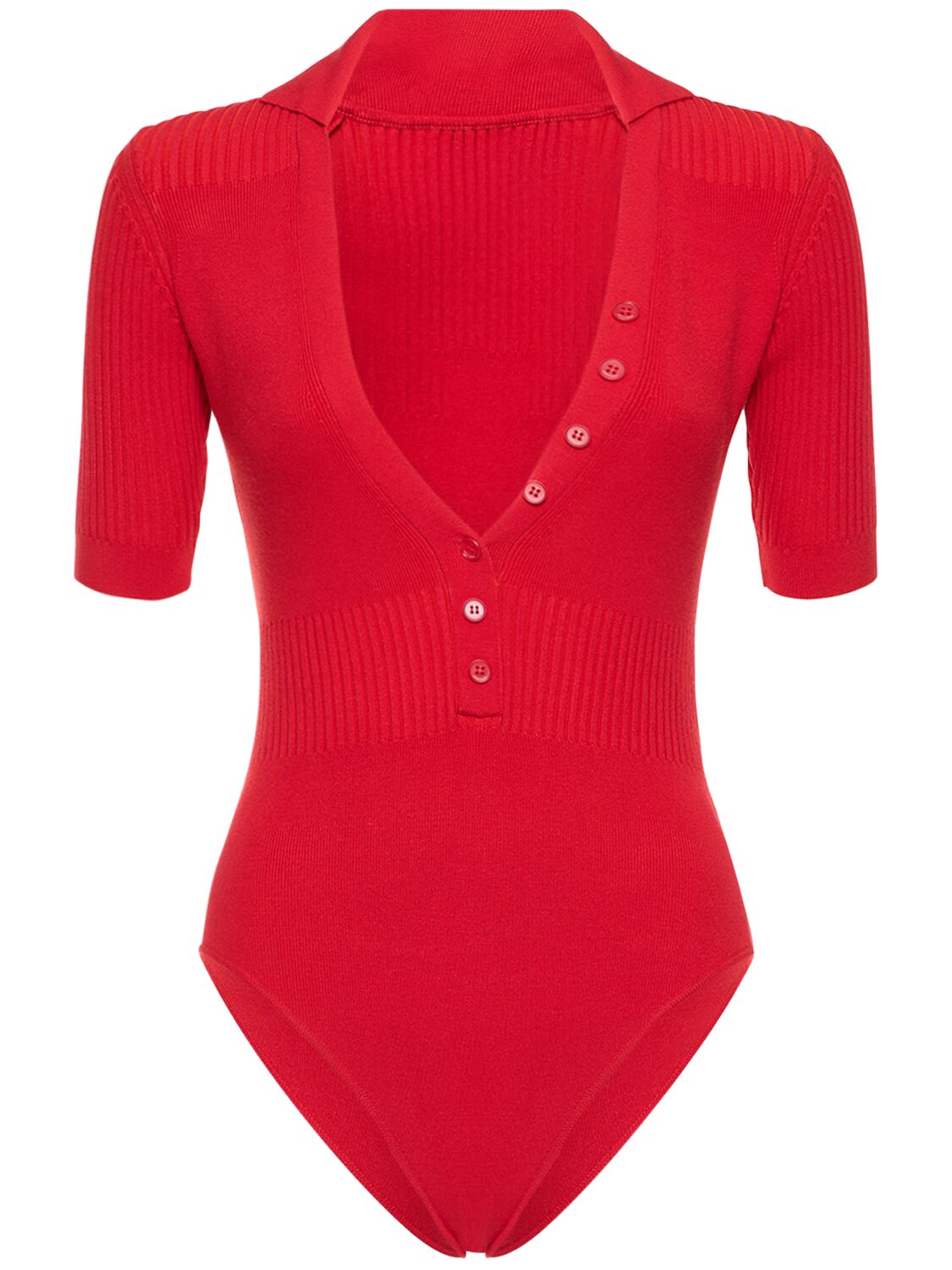 Jacquemus Le Body Yauco Rib Knit Viscose Bodysuit In Red