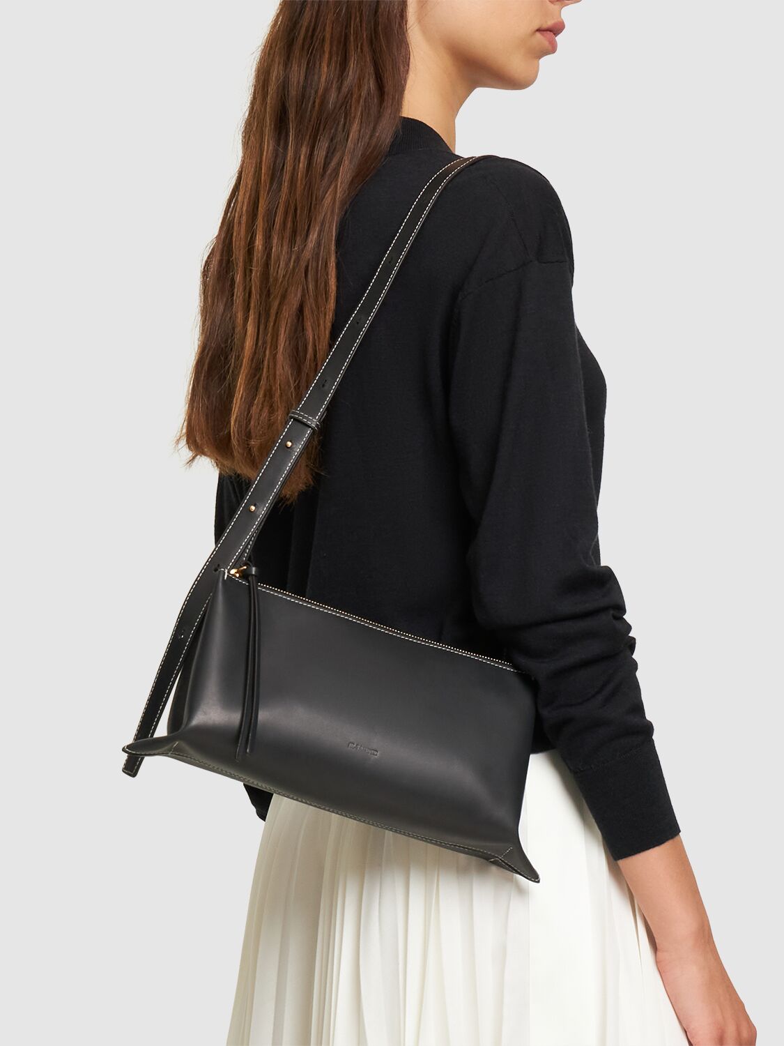 Shop Jil Sander Small Empire Leather Shoulder Bag In Black