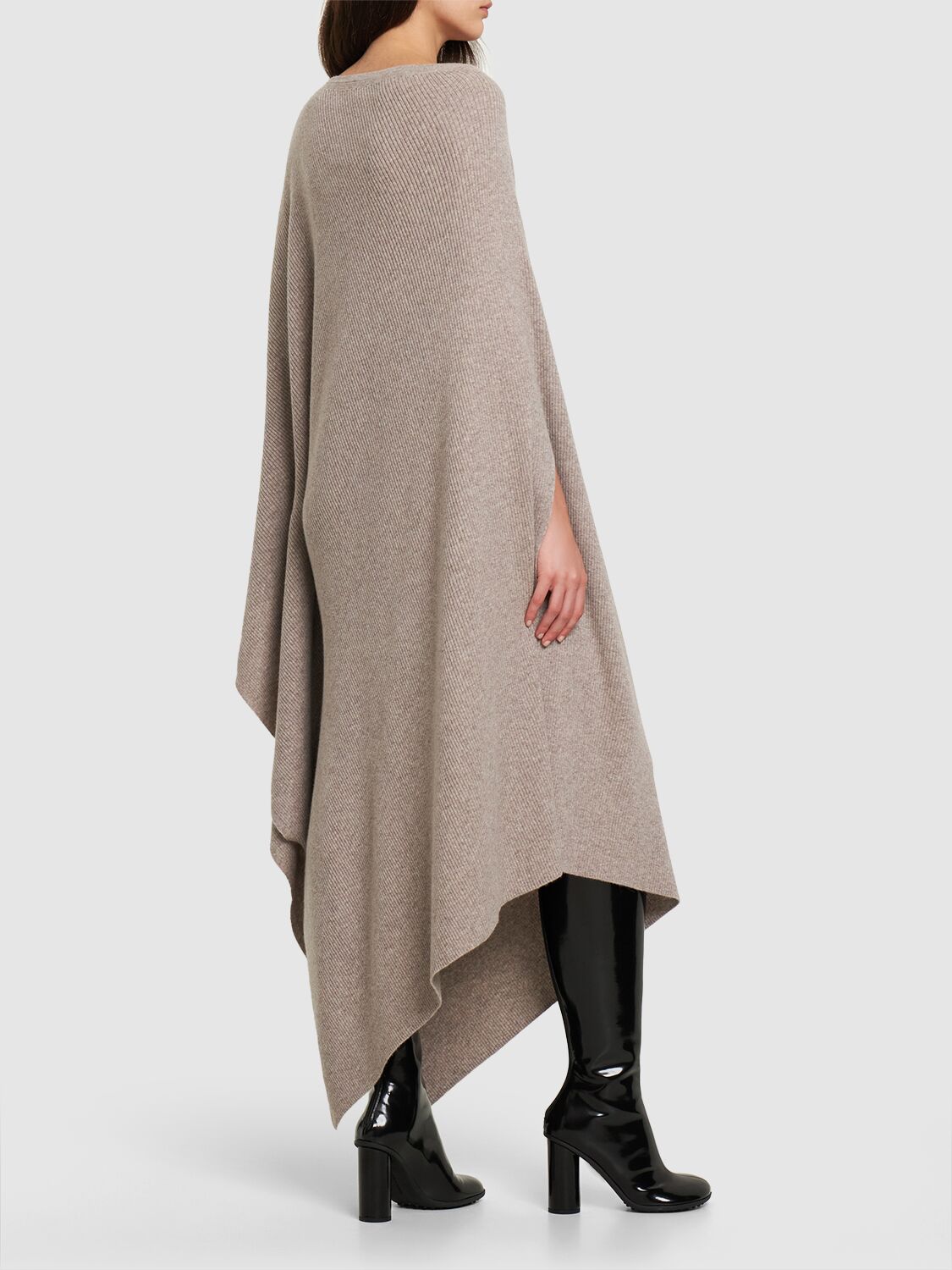 Shop Michael Kors One Shoulder Cashmere Knit Long Caftan In Taupe