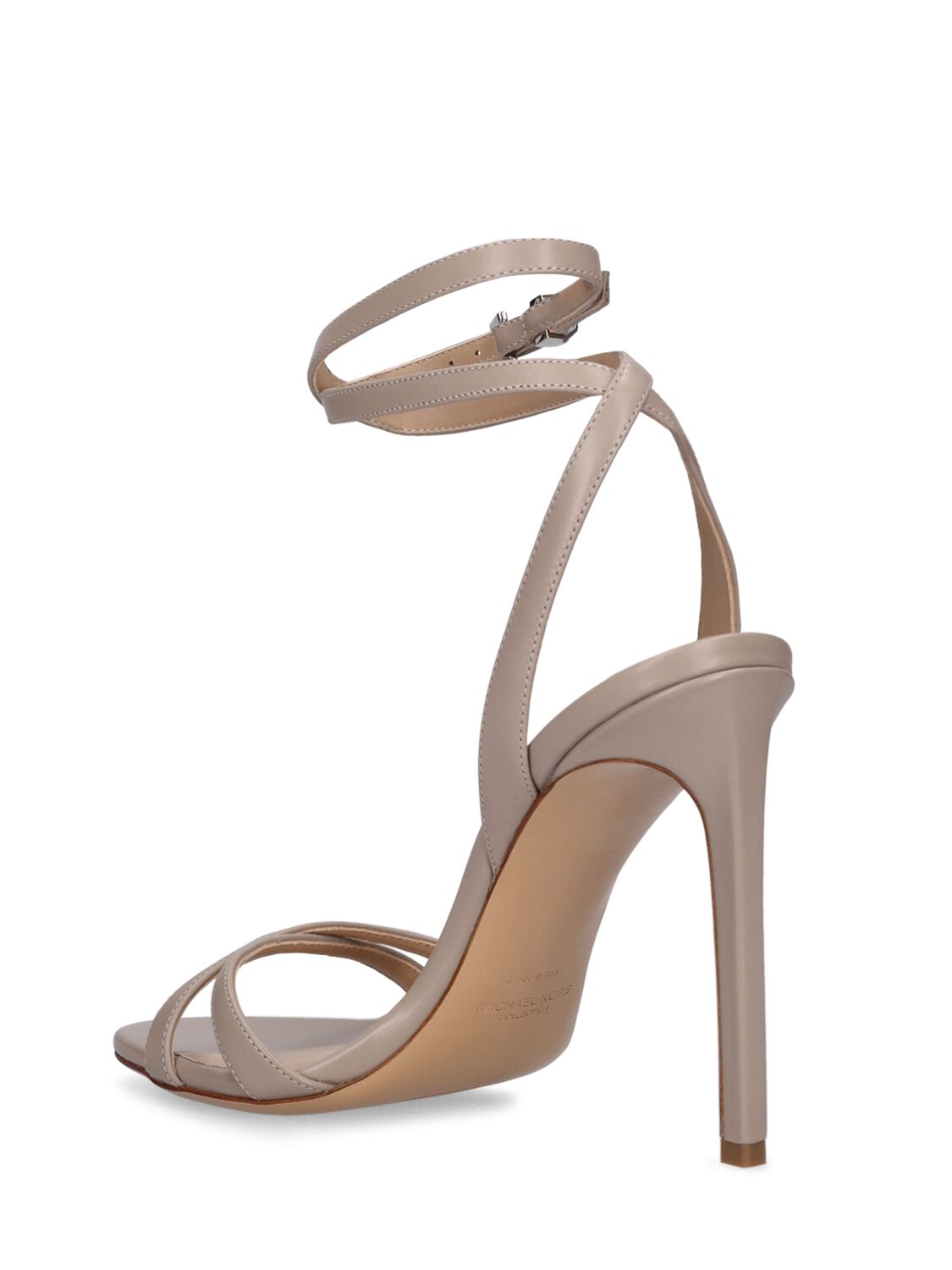 Shop Michael Kors 105mm Chrissy Glossy Leather Sandals In Taupe