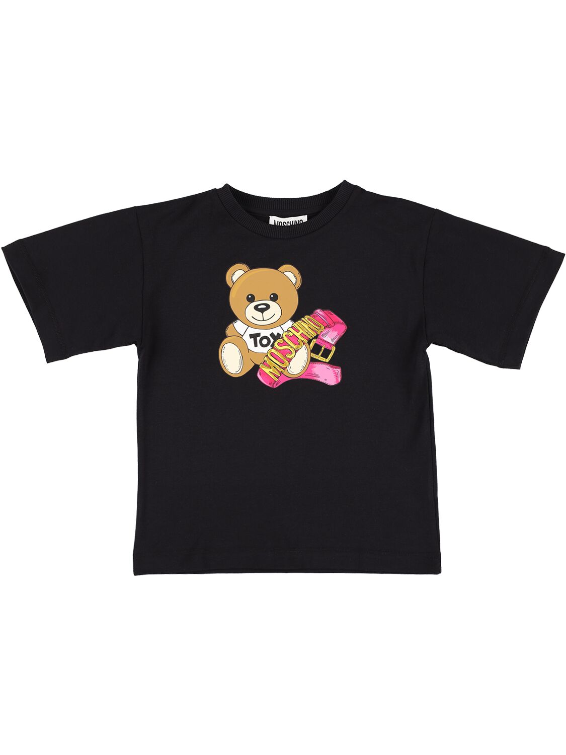 Moschino Kids' Printed Cotton Jersey T-shirt In Black