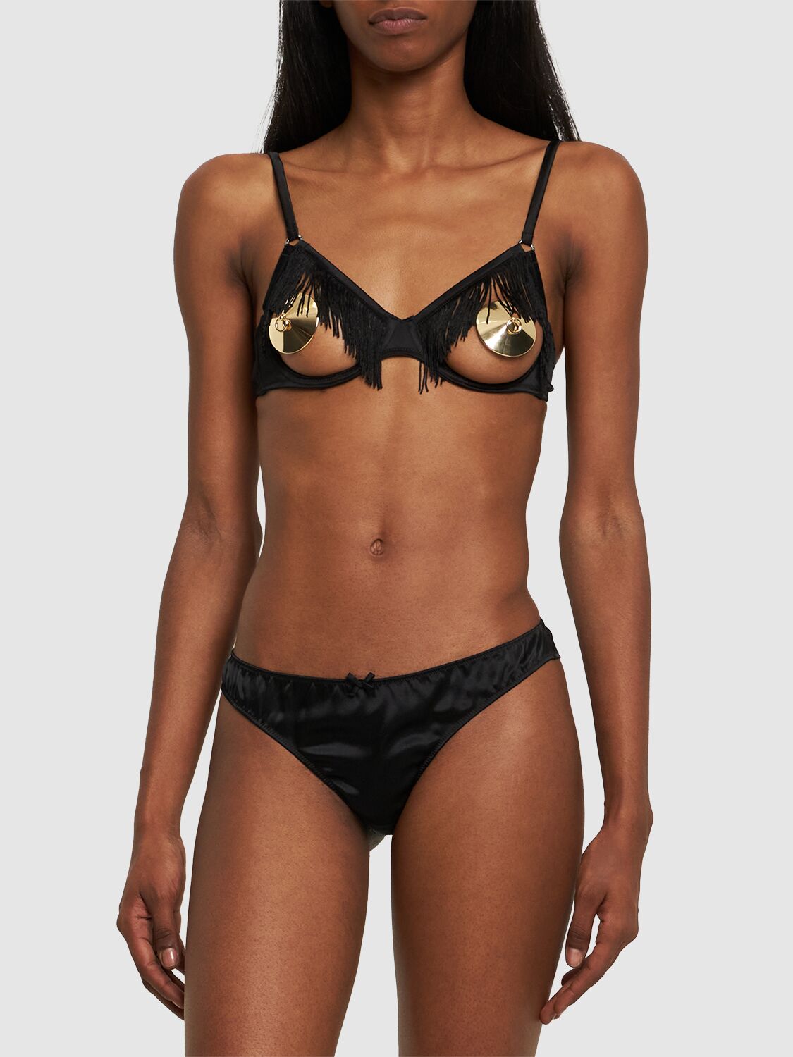 Shop Fleur Du Mal Fringe Ouvert Silk Bra In Black