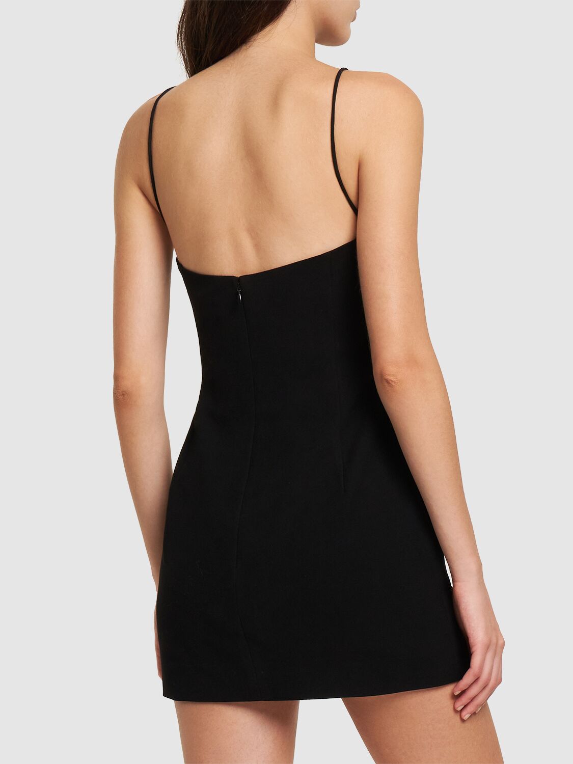 Shop Monot Wavy Neck Crepe Sleeveless Mini Dress In Black