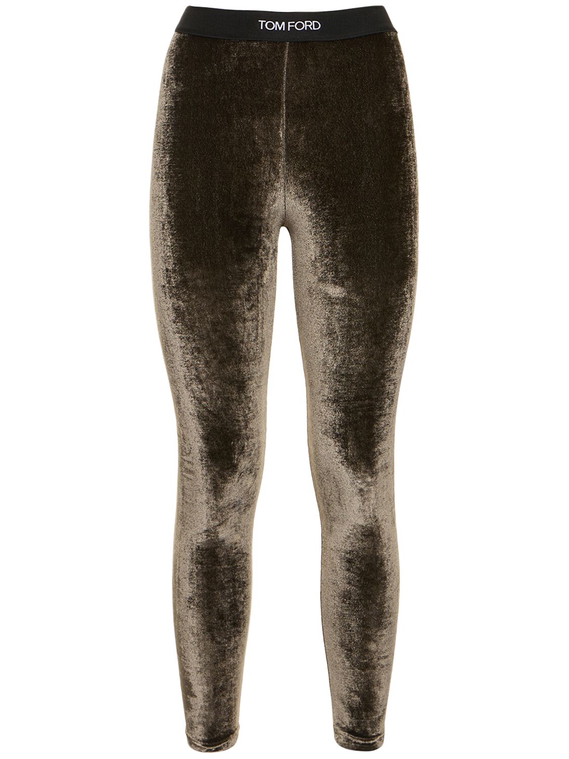 Tom Ford Stretch Velvet Logo Leggings In Dark Grey
