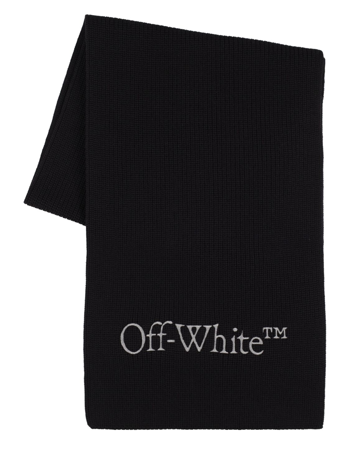 Off-white Bookish Knit Wool Scarf In Black