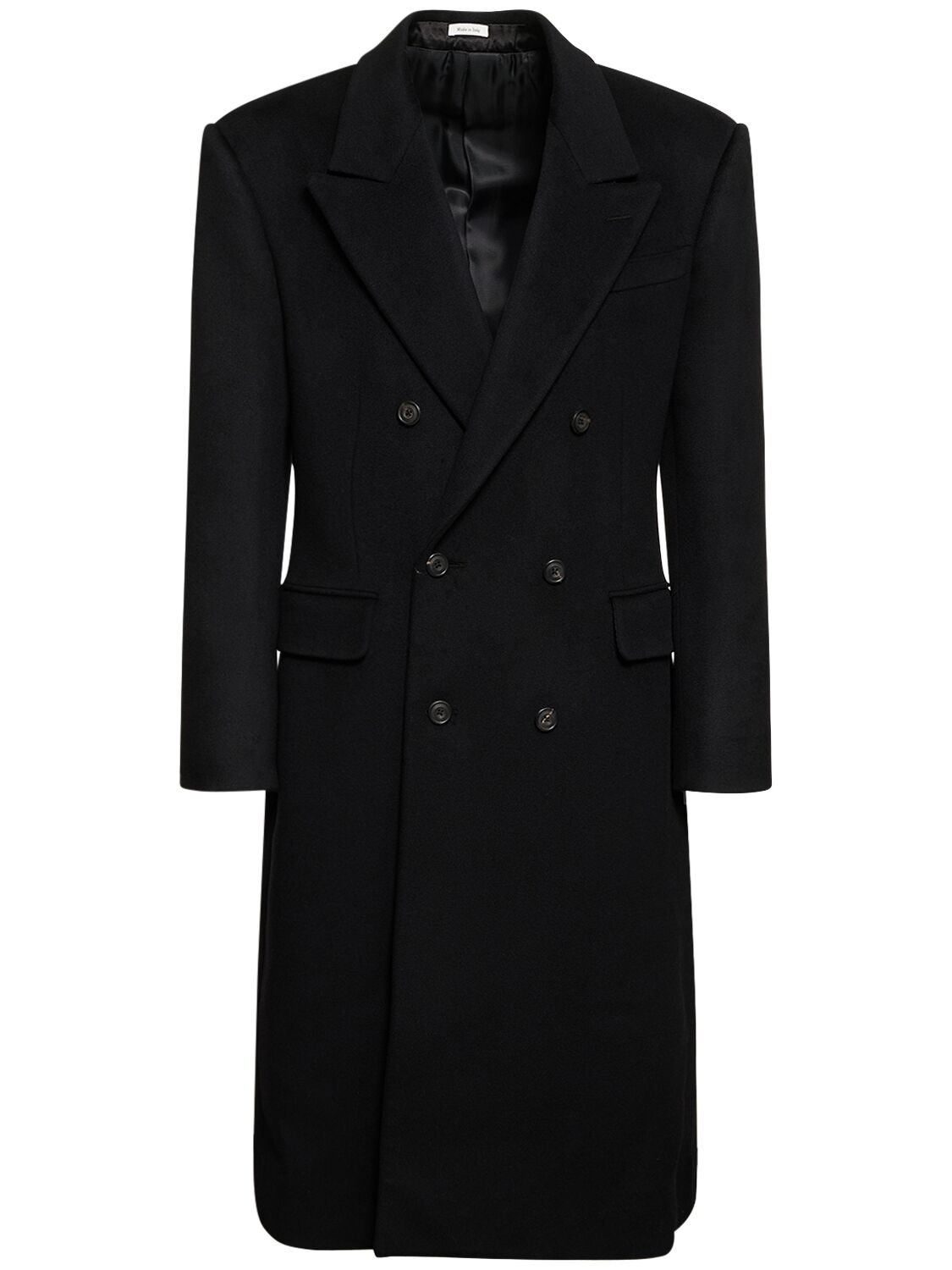 Shop Alexander Mcqueen Wide Shoulder Fitted Cashmere Coat In Black