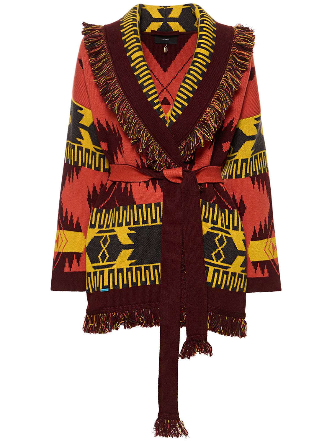 Shop Alanui Icon Jacquard Cashmere Cardigan In Yellow,red,mult