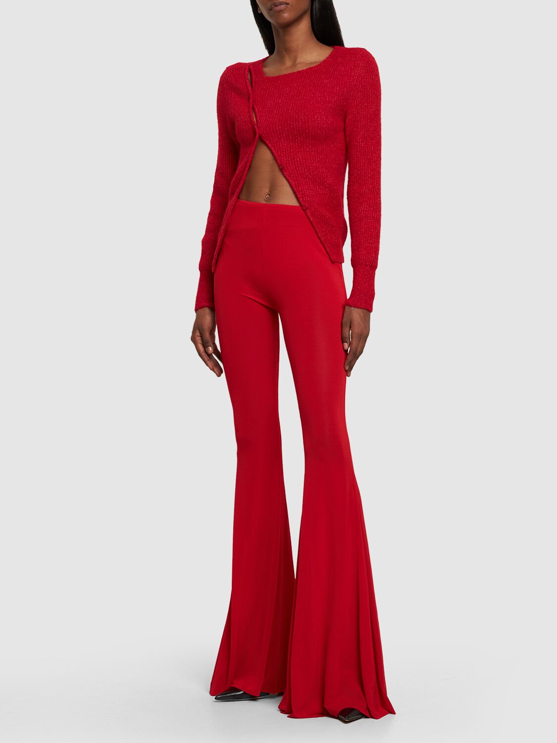 Shop Giuseppe Di Morabito Stretch Viscose Jersey Flared Pants In Red