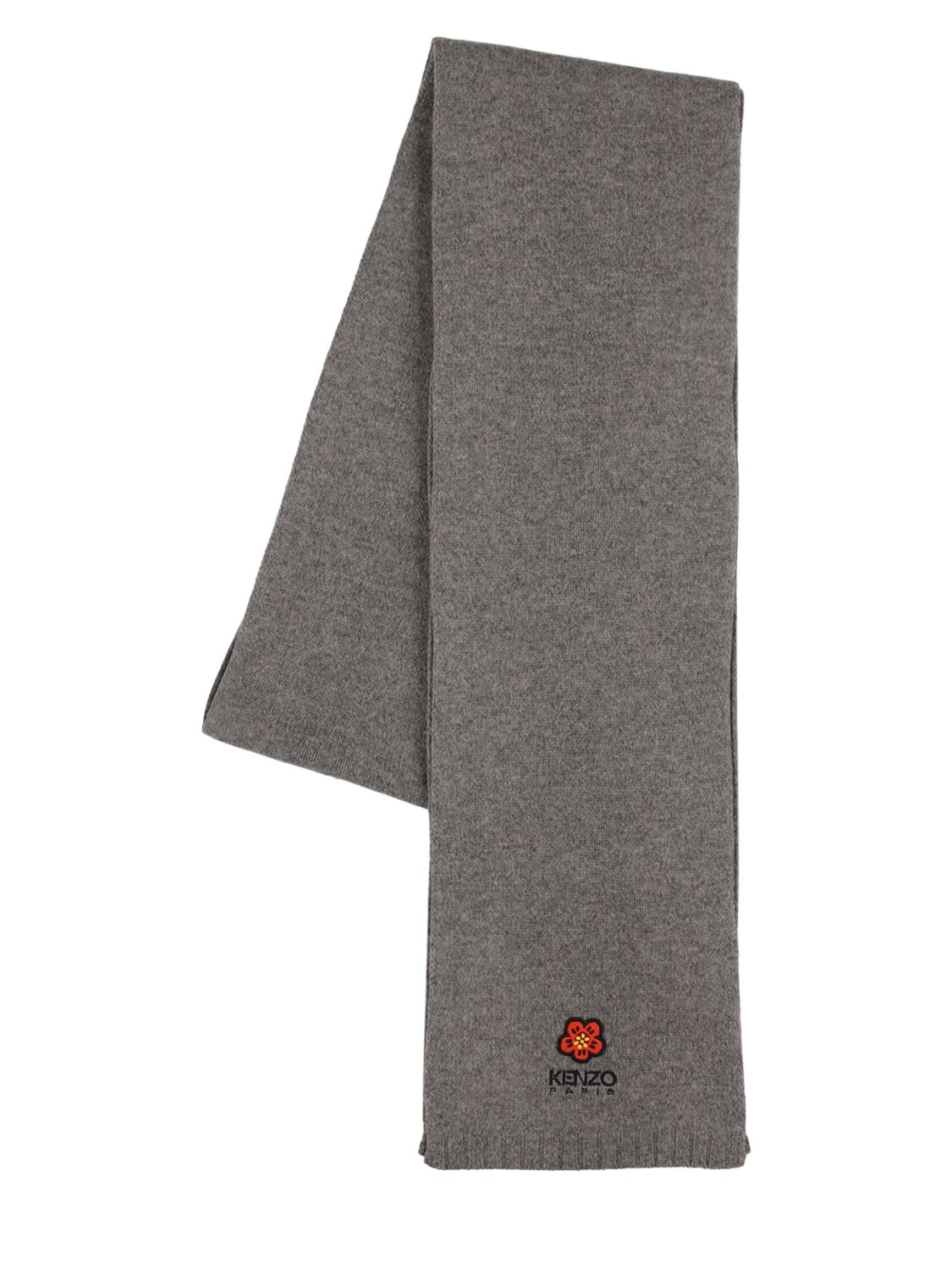 Kenzo Logo Wool Scarf In Pearl Grey