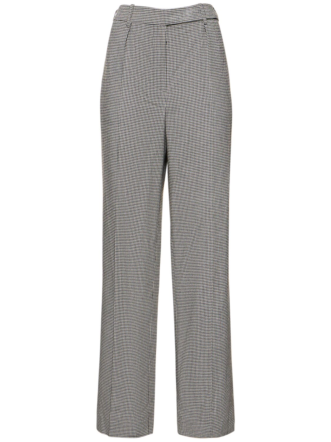 Wool Blend Check Wide Pants