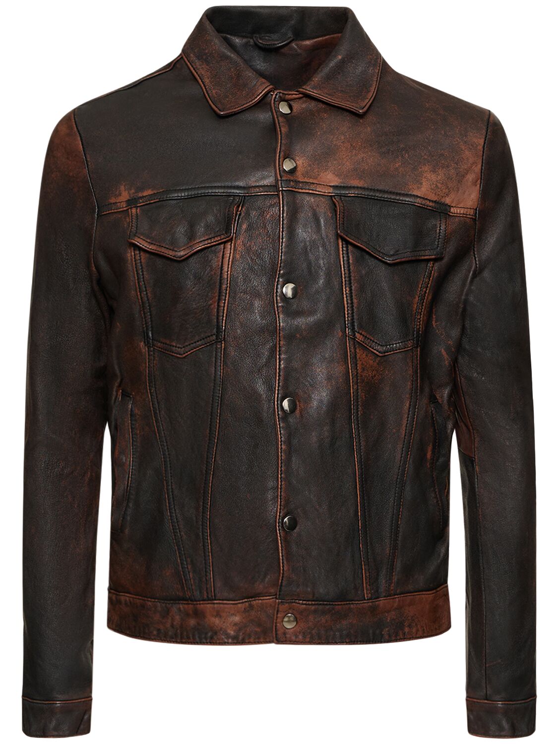 Giorgio Brato Bleached Leather Denim Jacket In Black