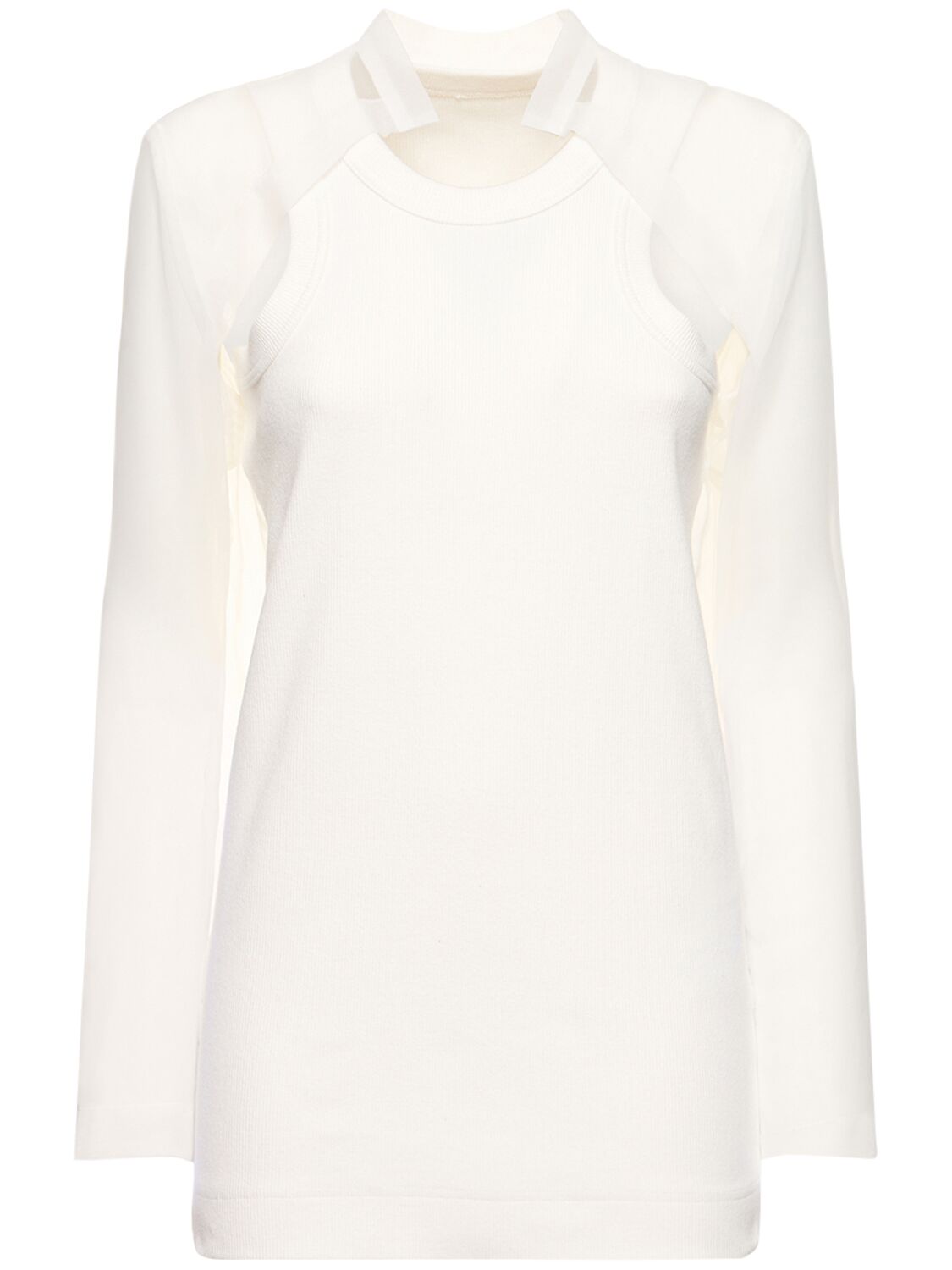 Sacai Ribbed Cotton Jersey & Chiffon Top In White