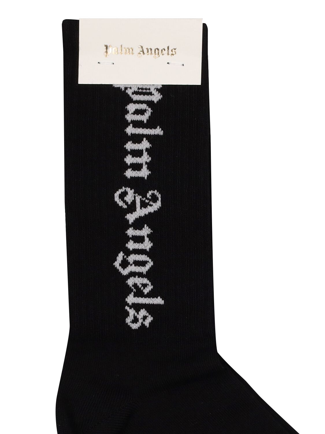 PALM ANGELS LOGO JACQUARD COTTON KNIT HIGH SOCKS 