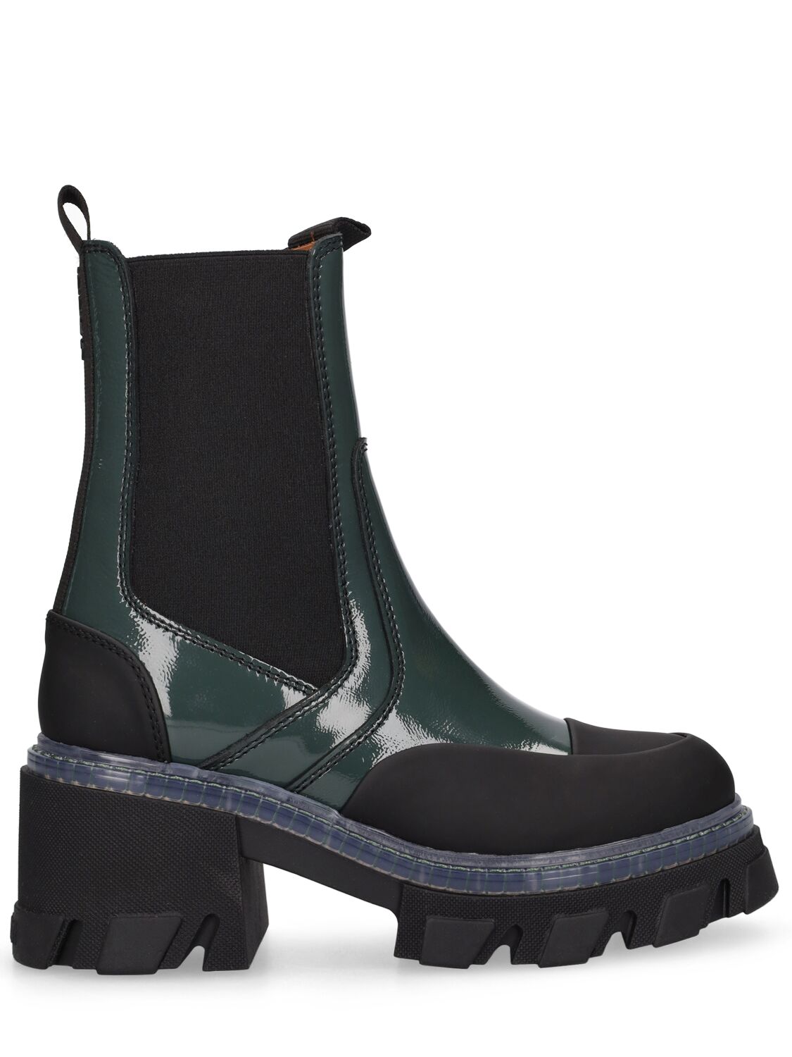 Ganni 85mm Cleated Heeled Mid Chelsea Boots In Green