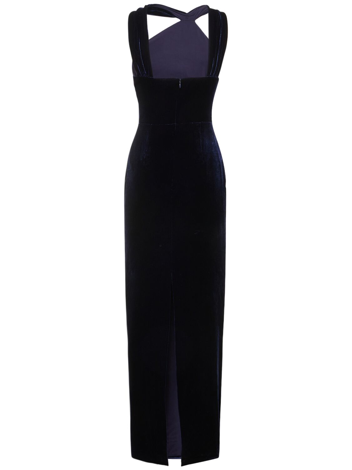 Shop Roland Mouret Asymmetric Velvet Maxi Dress In Navy
