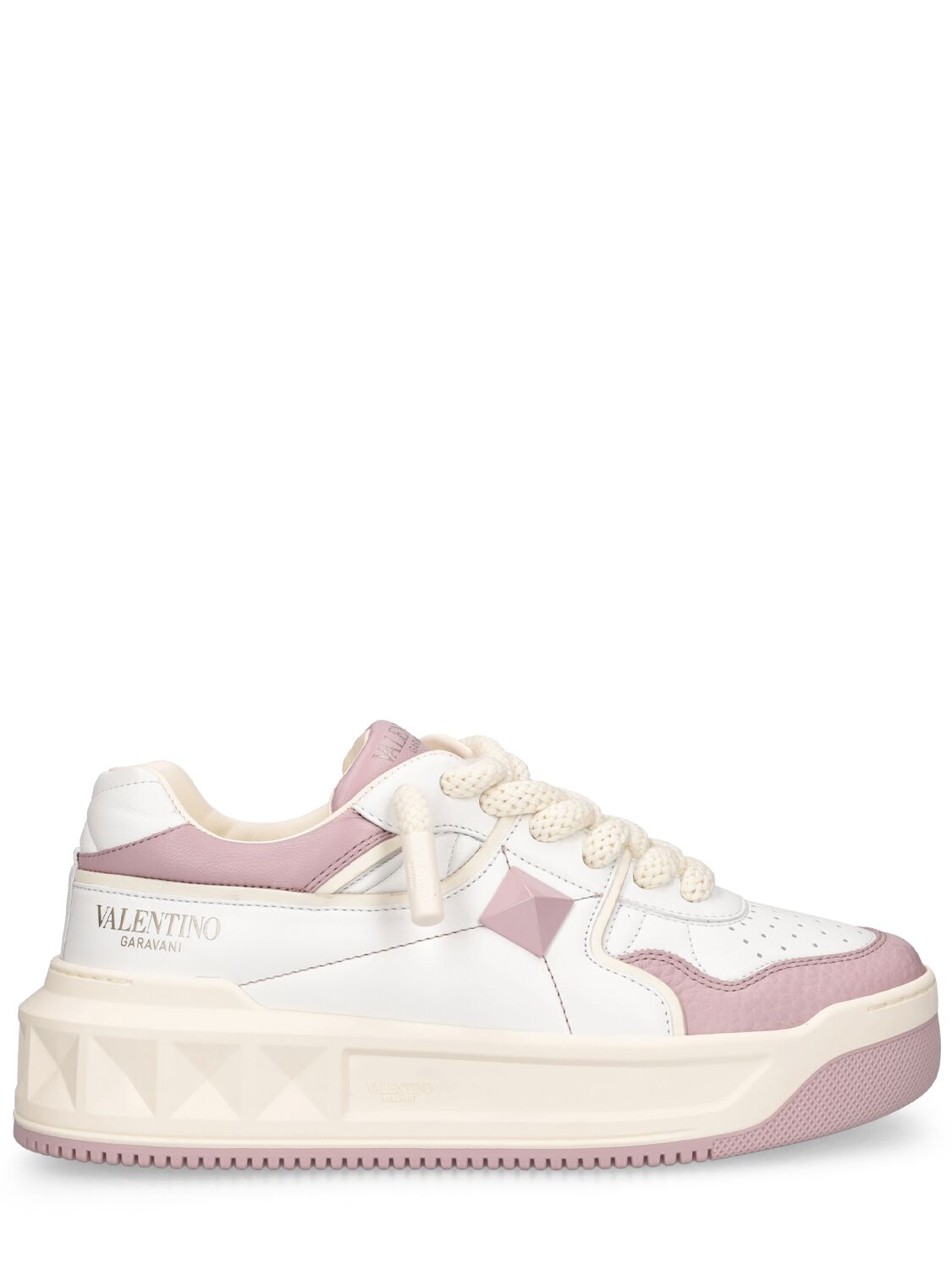 Valentino Garavani One Stud Xl Leather Sneakers In White,pink