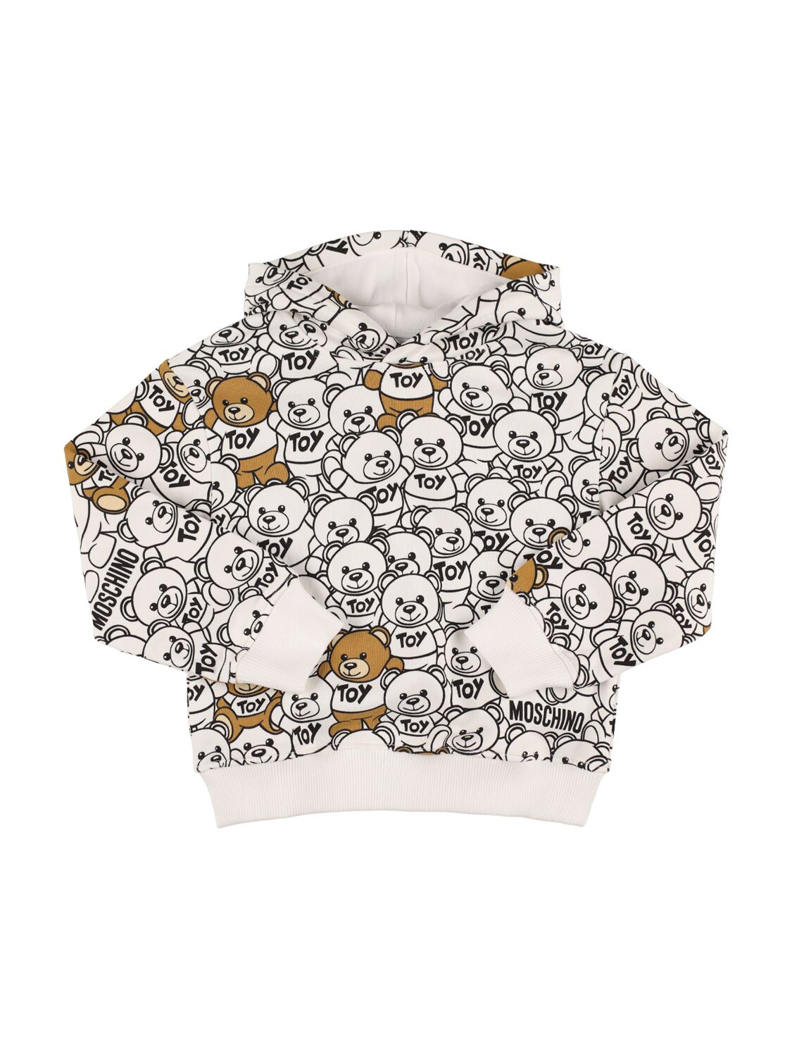 Moschino Kids' All Over Print Cotton Hoodie In White