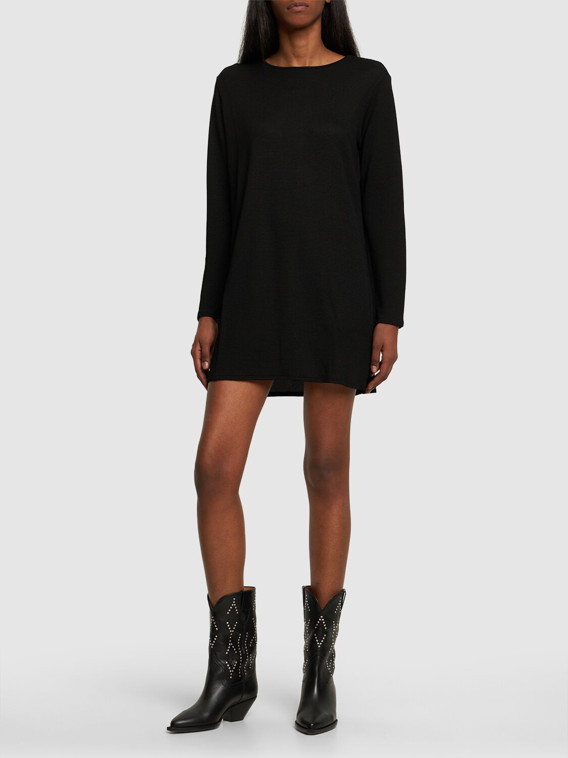 Shop Anine Bing Moss Stretch Viscose Mini Dress In Black