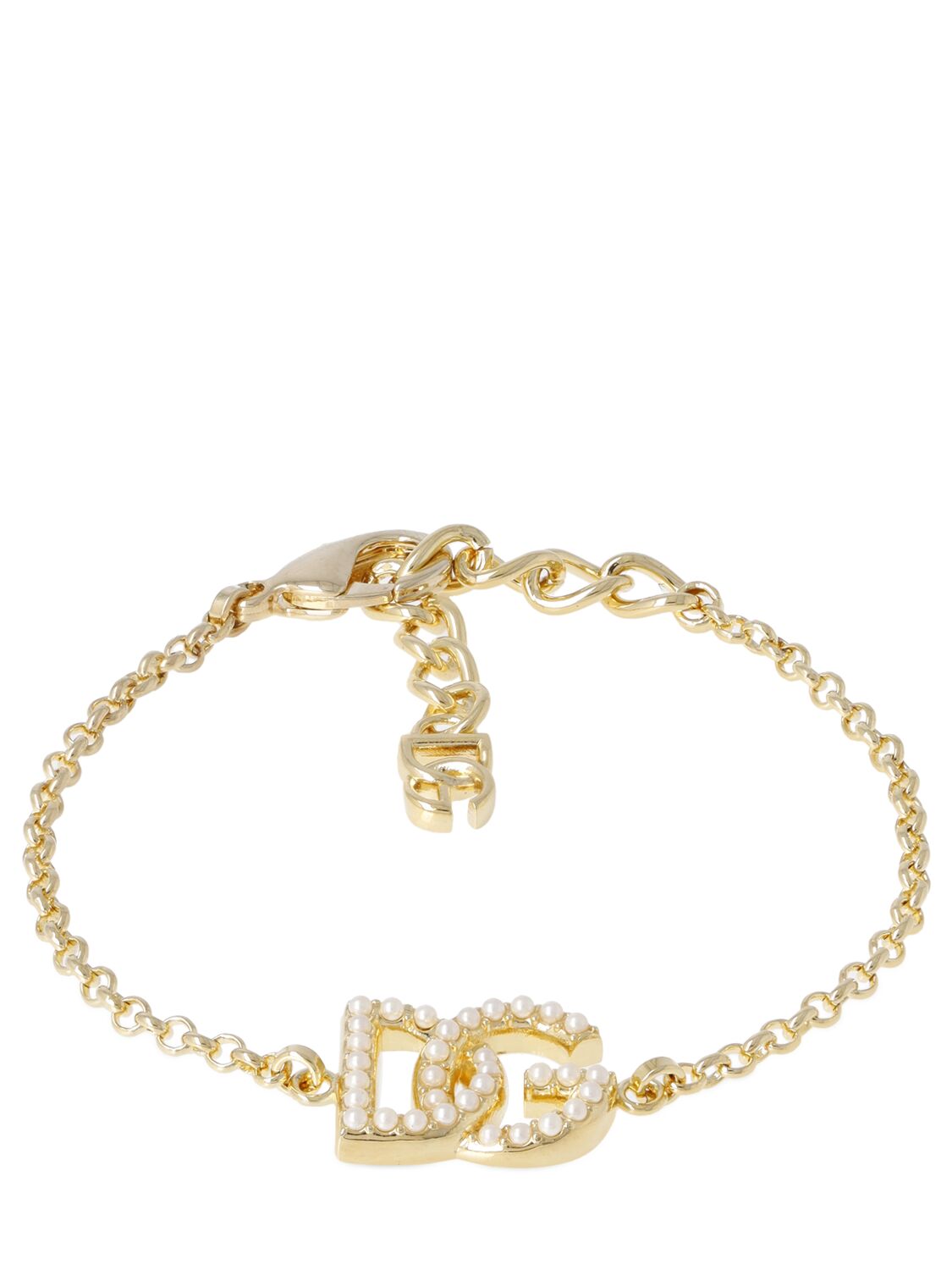 Dolce & Gabbana Dg Logo Faux Pearl Chain Bracelet In Gold