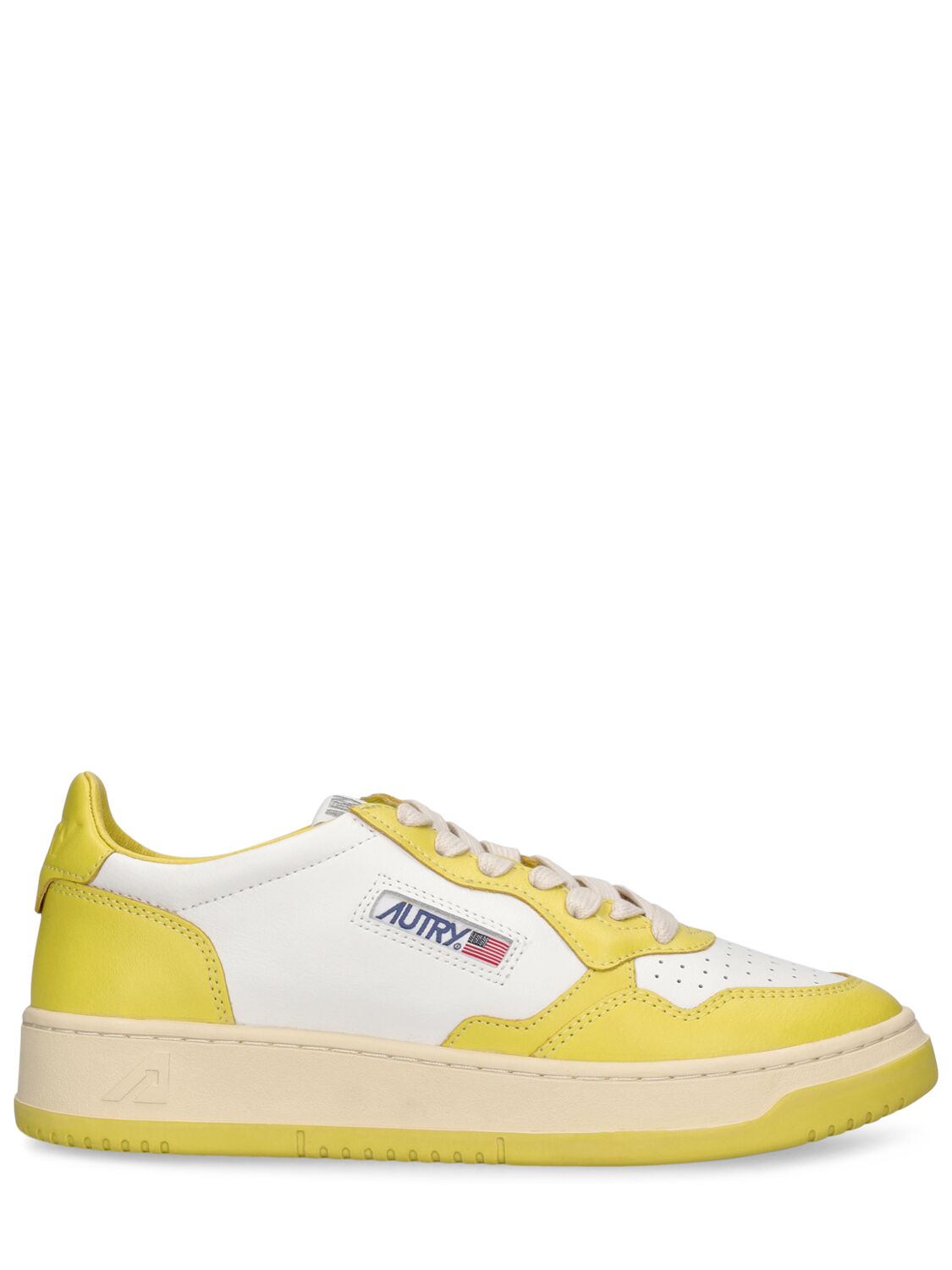 Autry Two-tone Yellow And White Leather Sneakers In White,yellow