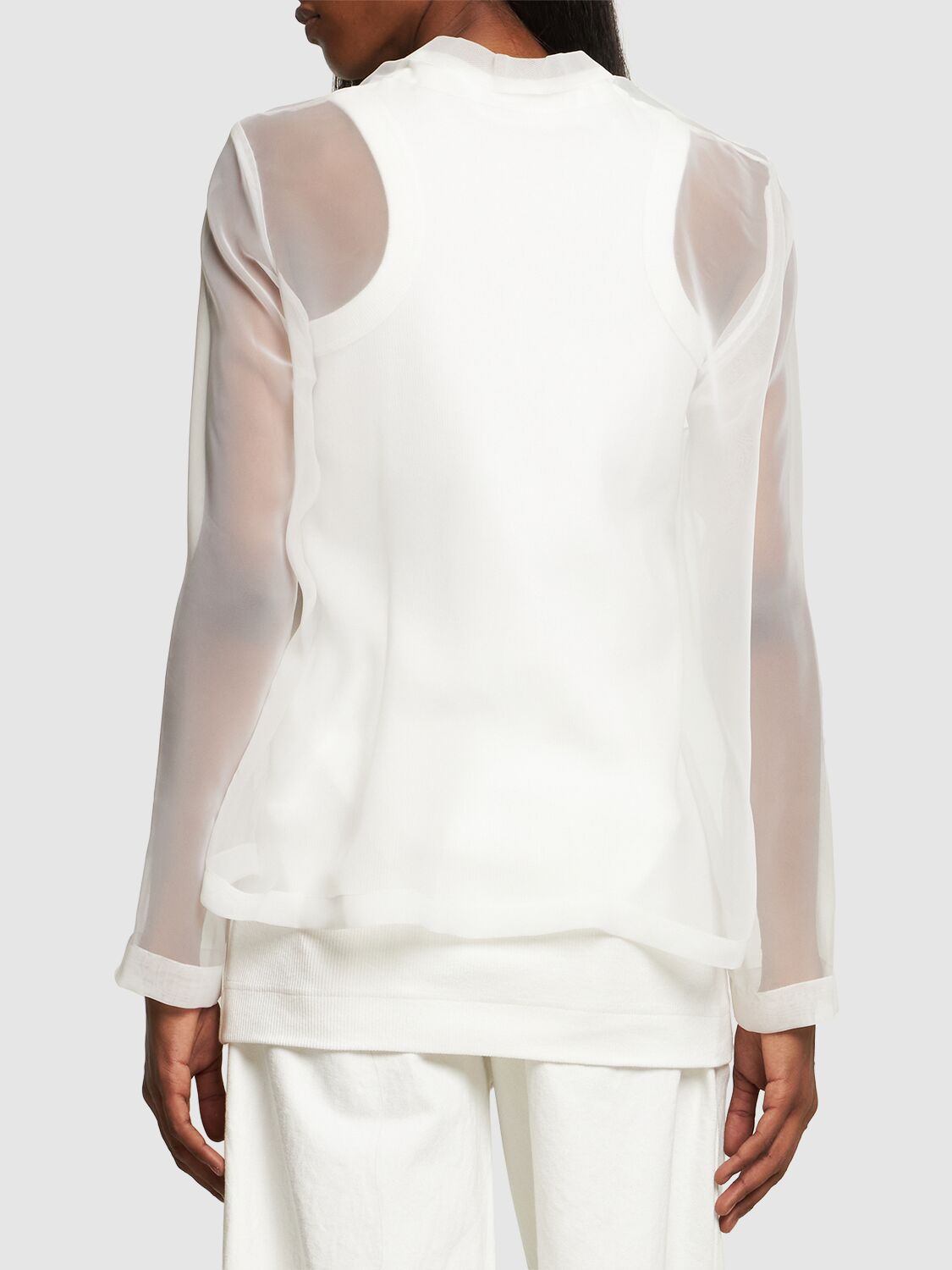 Shop Sacai Ribbed Cotton Jersey & Chiffon Top In White