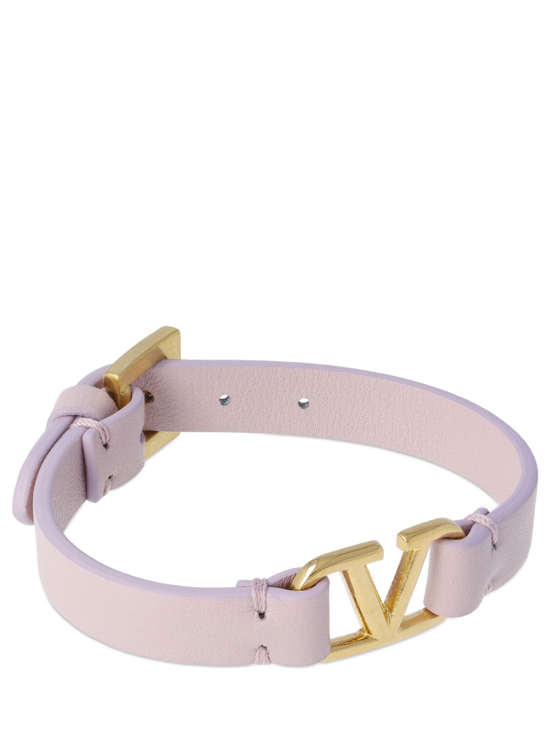 Shop Valentino V Logo Leather Belt Bracelet In Water Lilac