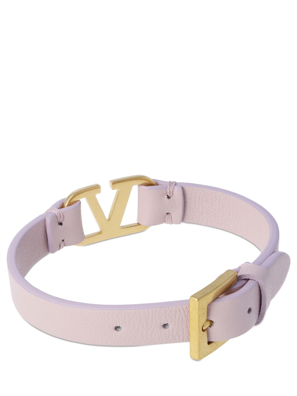 Shop Valentino V Logo Leather Belt Bracelet In Water Lilac