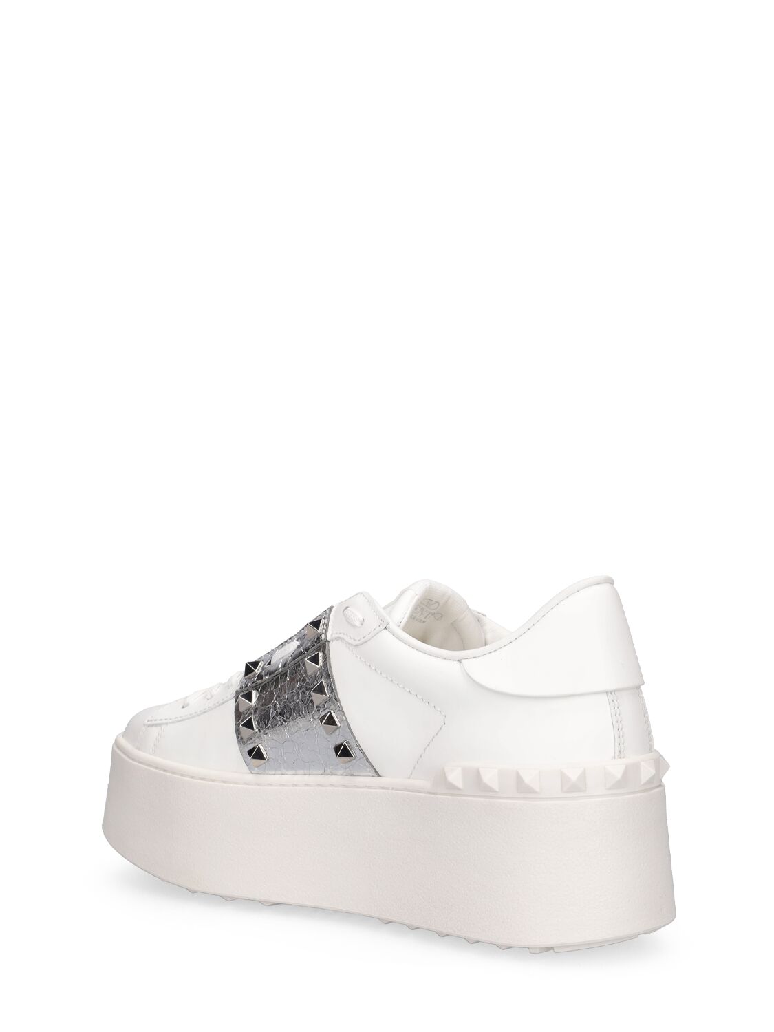 Shop Valentino Rockstud Untitled Leather Sneakers In White,silver