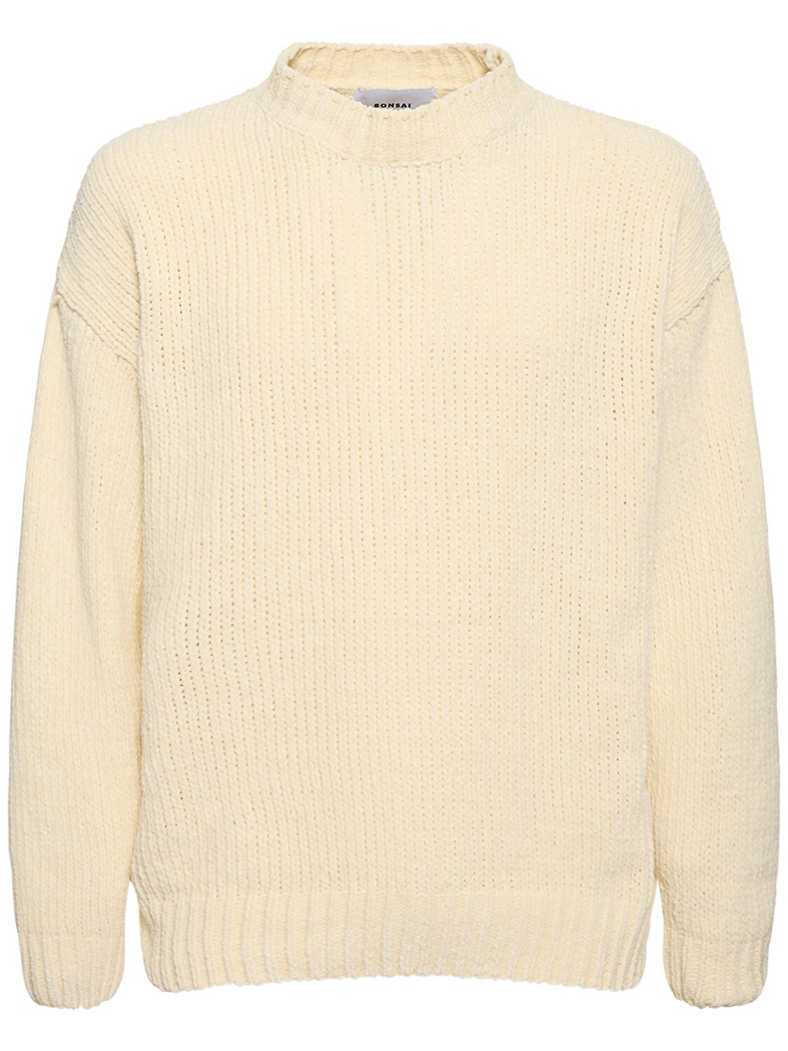 Bonsai Cotton Chenille Knit Crewneck Sweater In Ivory