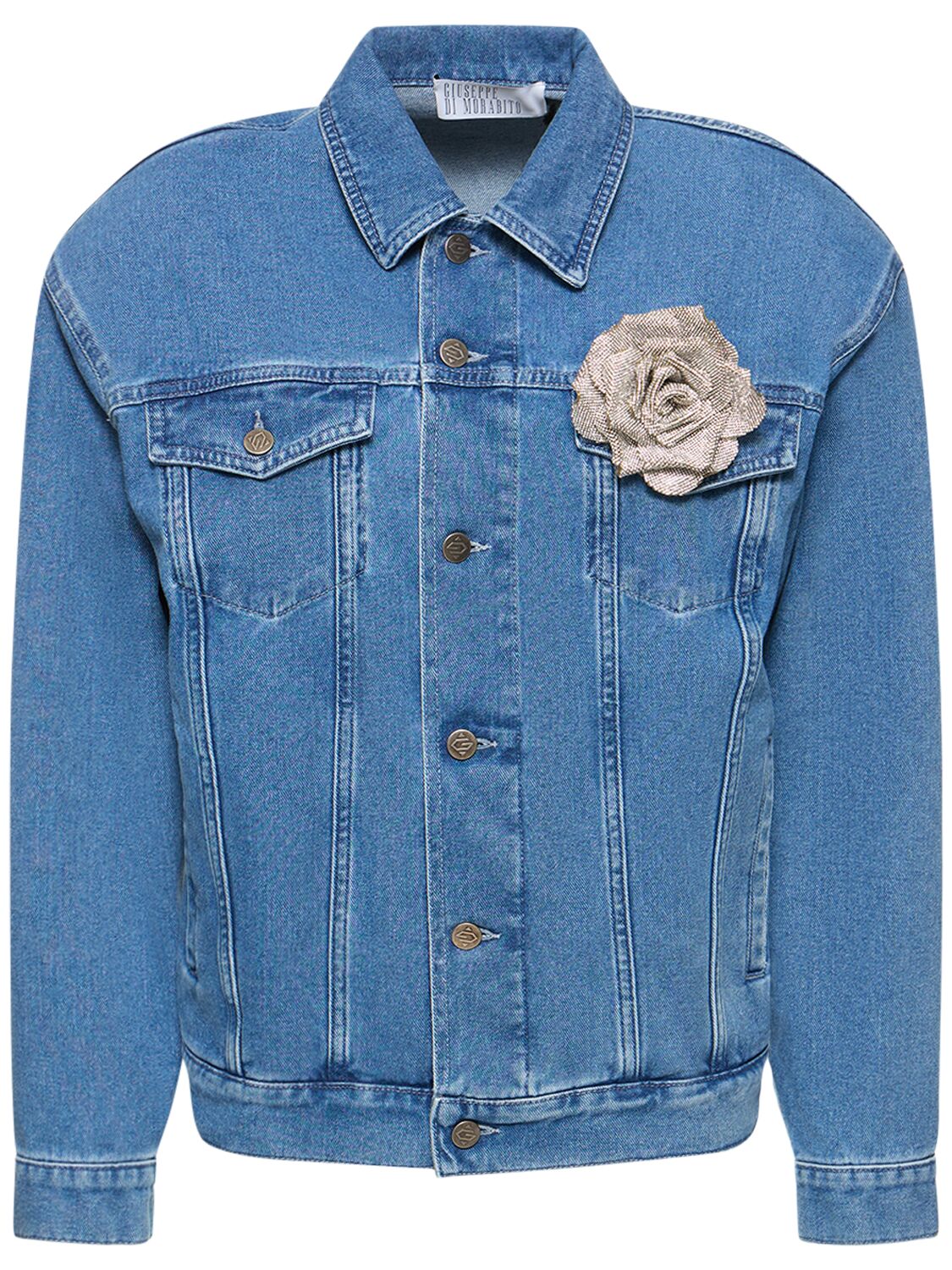 Cotton Denim Jacket W/embellished Flower – WOMEN > CLOTHING > JACKETS