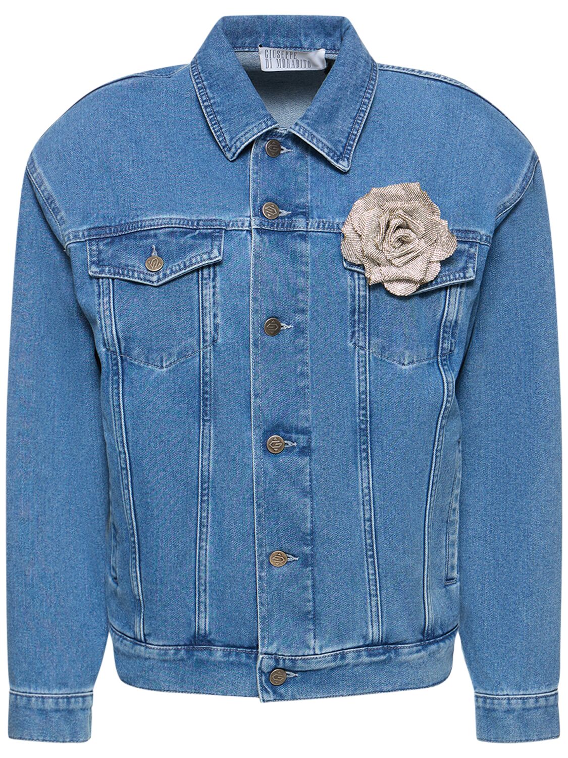 GIUSEPPE DI MORABITO COTTON DENIM JACKET W/EMBELLISHED FLOWER