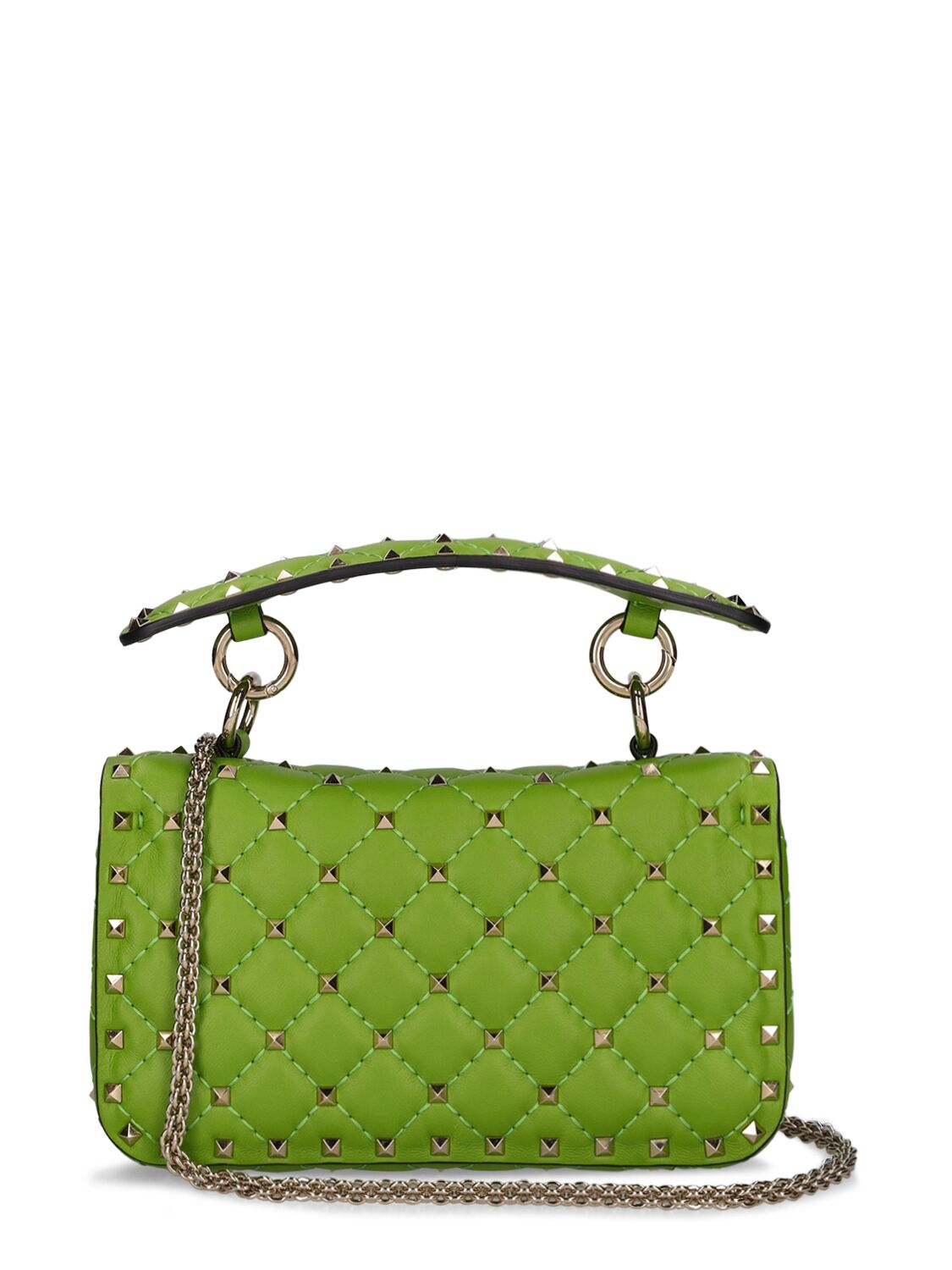 Shop Valentino Rockstud Spike Nappa Top Handle Bag In Chartreuse