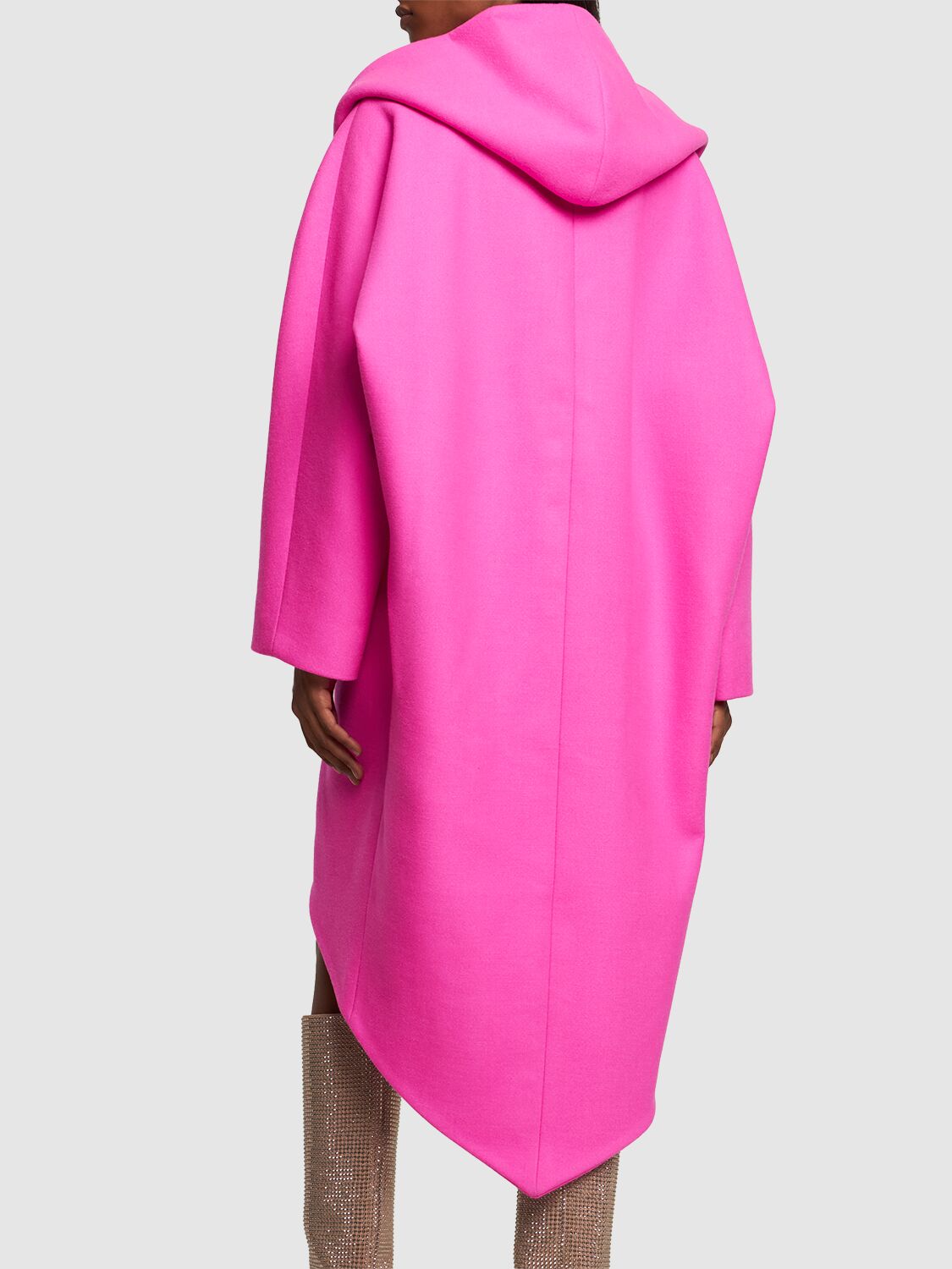 Shop Alexandre Vauthier Hooded Wool Blend Long Coat In Doll Pink
