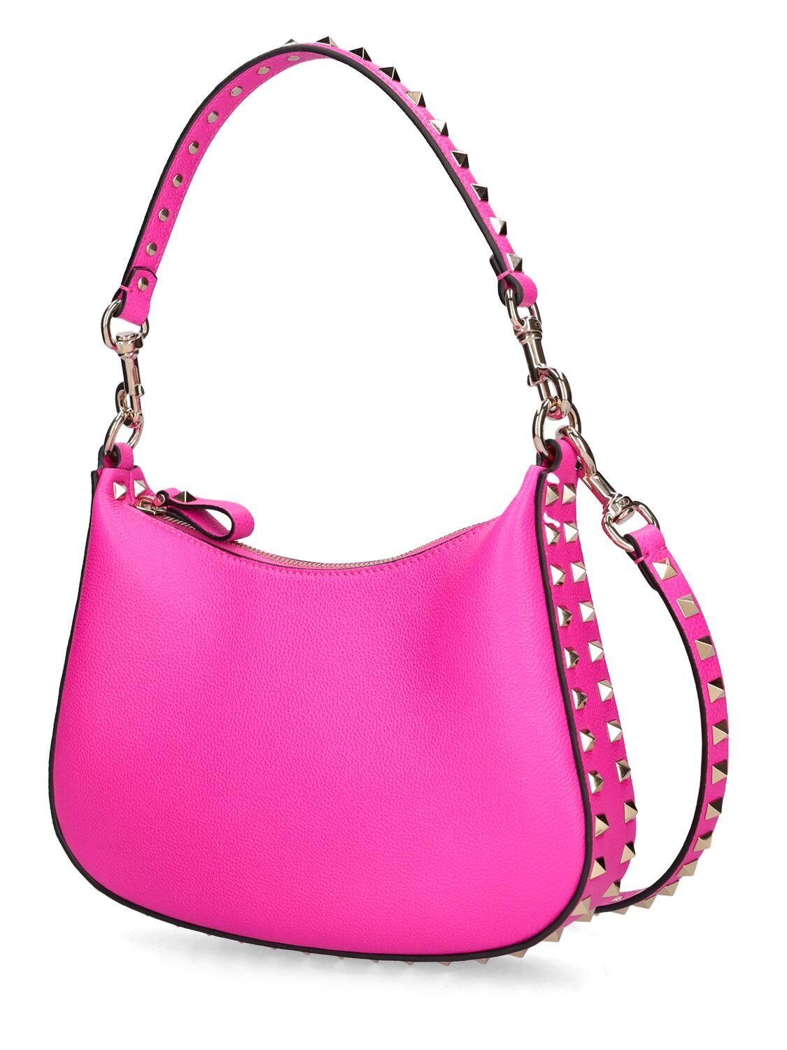 Shop Valentino Small Rockstud Leather Hobo Bag In Pink