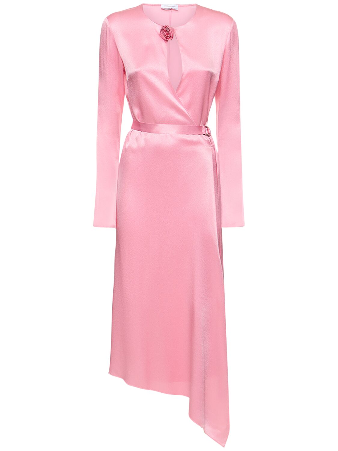 Silk Satin Blend Belted Midi Dress – WOMEN > CLOTHING > DRESSES